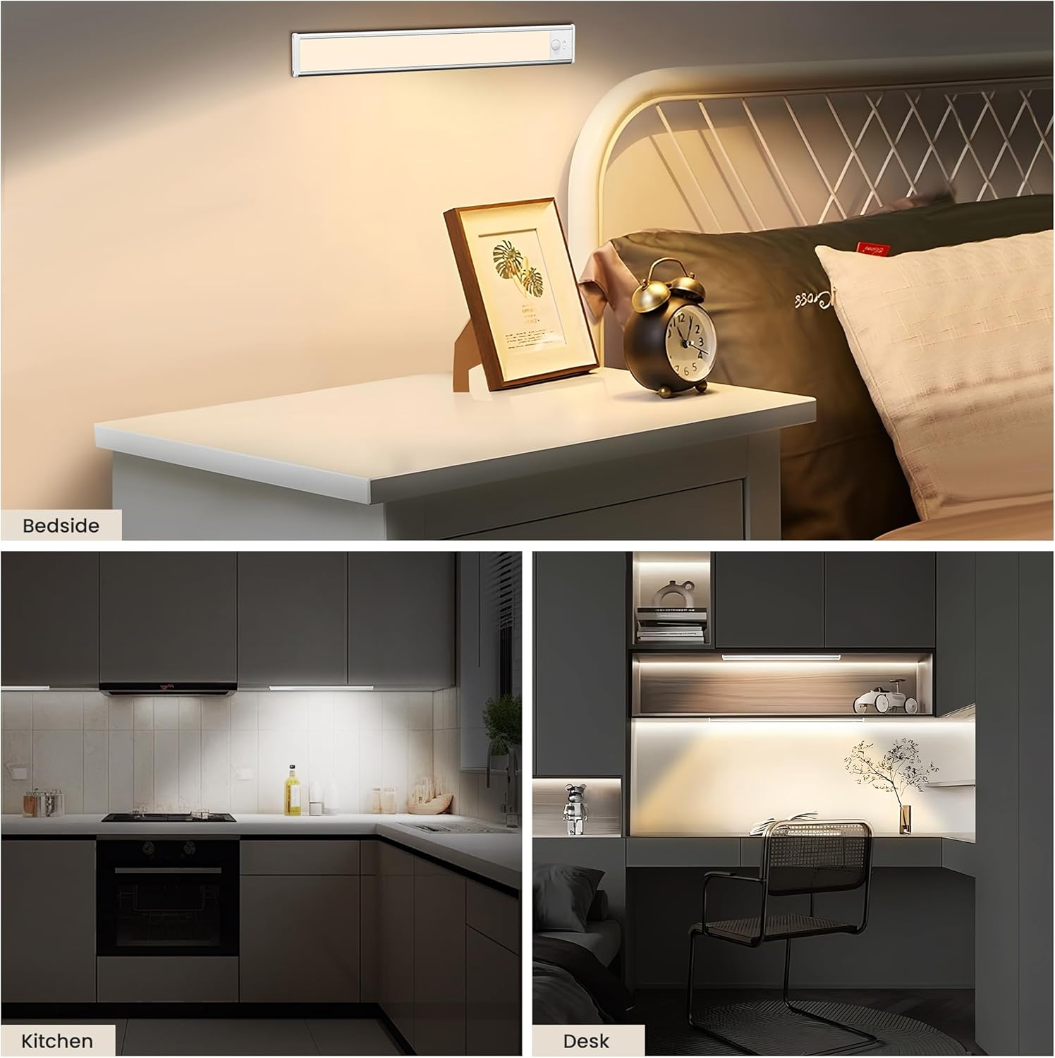 4-Pack Motion Sensor Closet Lights, under Cabinet Lighting, Wireless USB Rechargeable Led Light Bars with Large Capacity Battery Operated for Stairs/Wardrobe/Hallway/Kitchen/Camping (Silver-20Cm) image number 2