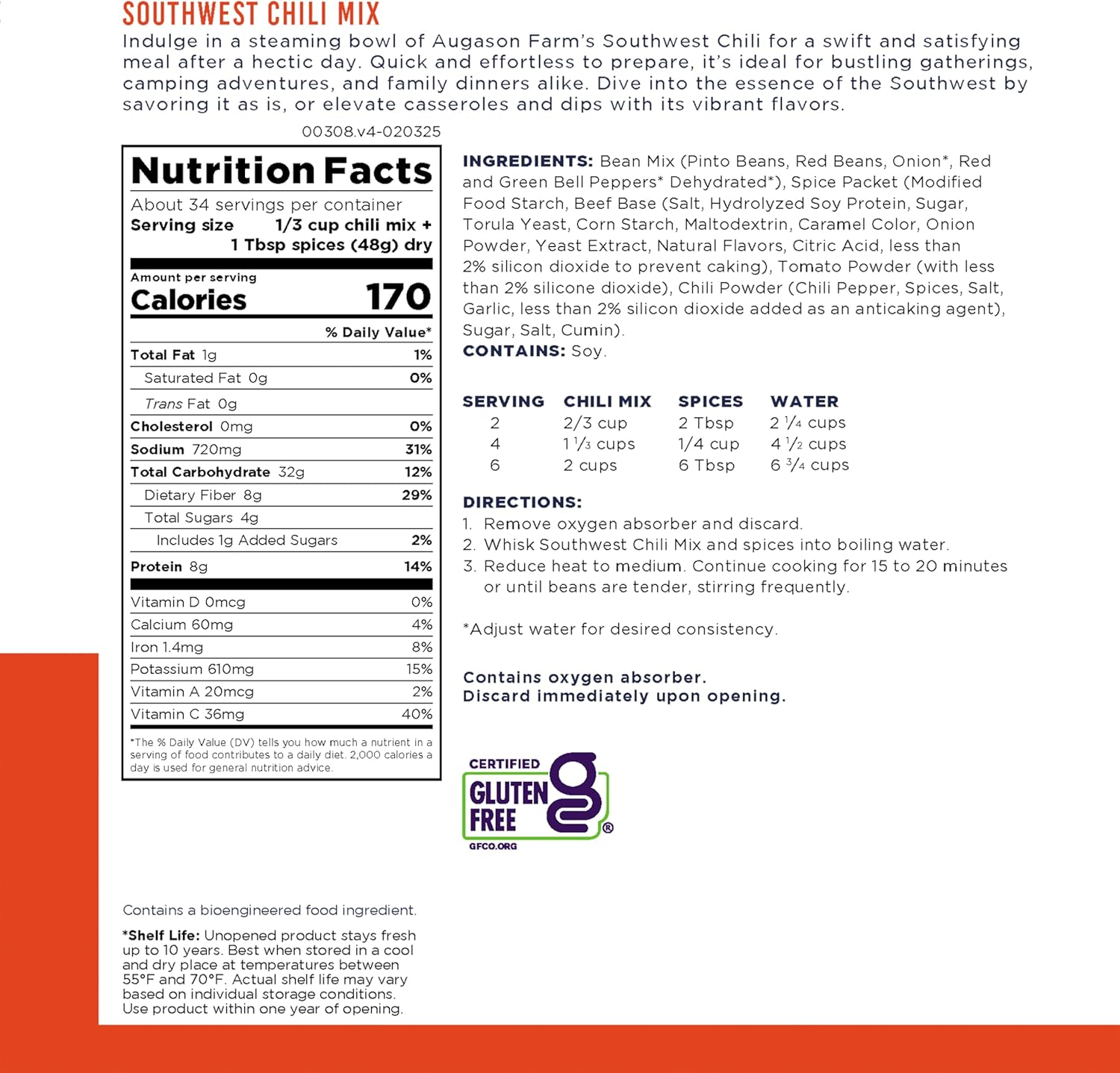 Augason Farms Southwest Chili Mix #10 Can, 60 Oz image number 3