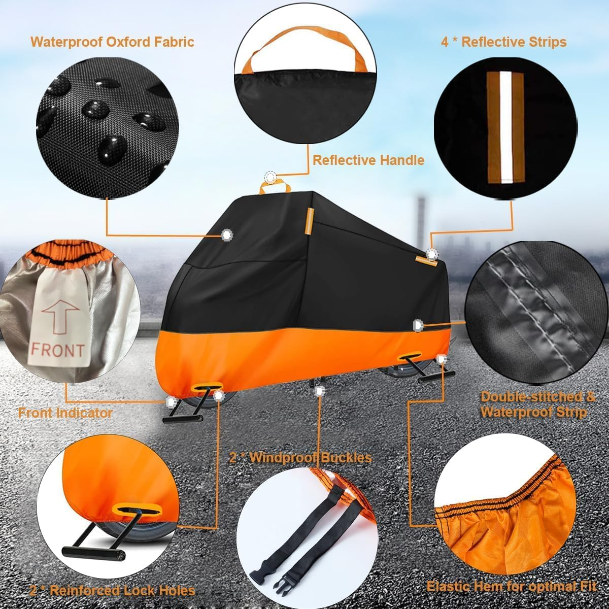 Motorcycle Cover All Season,Quality Waterproof Sun Outdoor Protection Scooter Shelter Tear Proof Night Reflective & Lock-Holes Storage Bag Fit up to 105" Motorcycles Yamaha,Honda,Suzuki,Harley image number 4