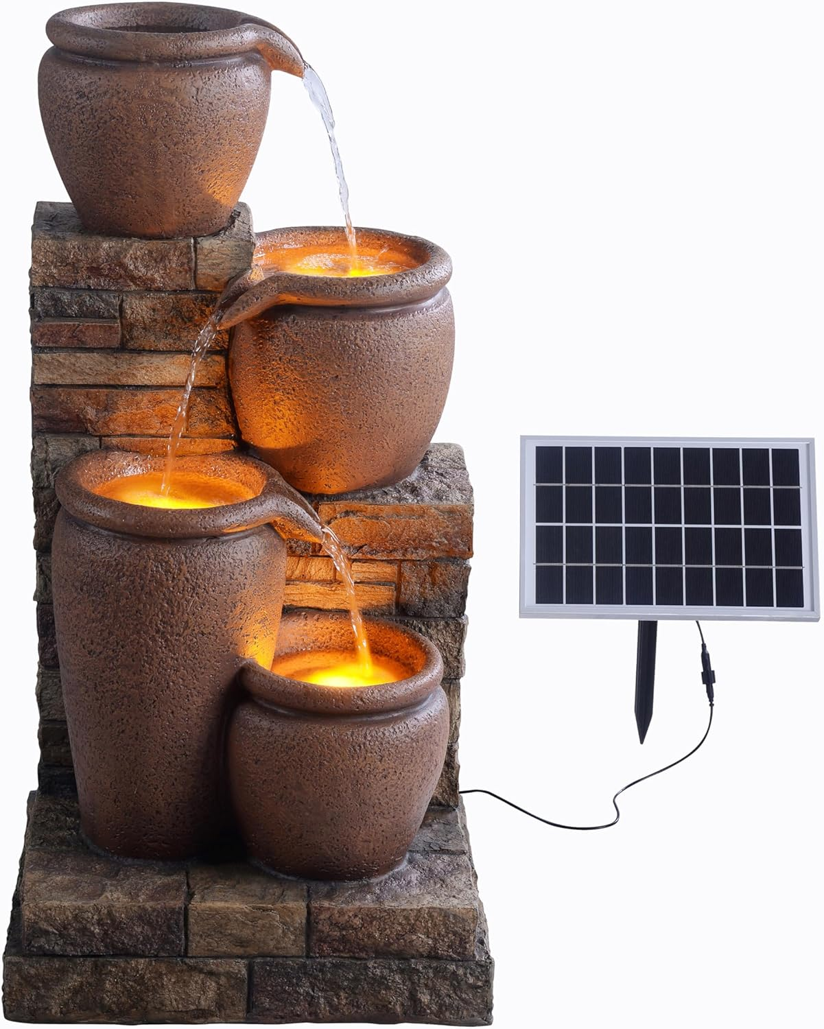 Teamson Home Solar Powered Outdoor 4 Tier Cascading Bowl Fountain 28.7In, Blue