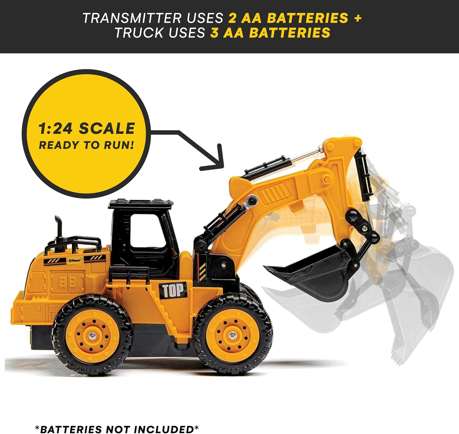 Top Race 5 Channel Fully Functional Remote Control Construction Truck Kids Size Designed for Small Hands Excavator