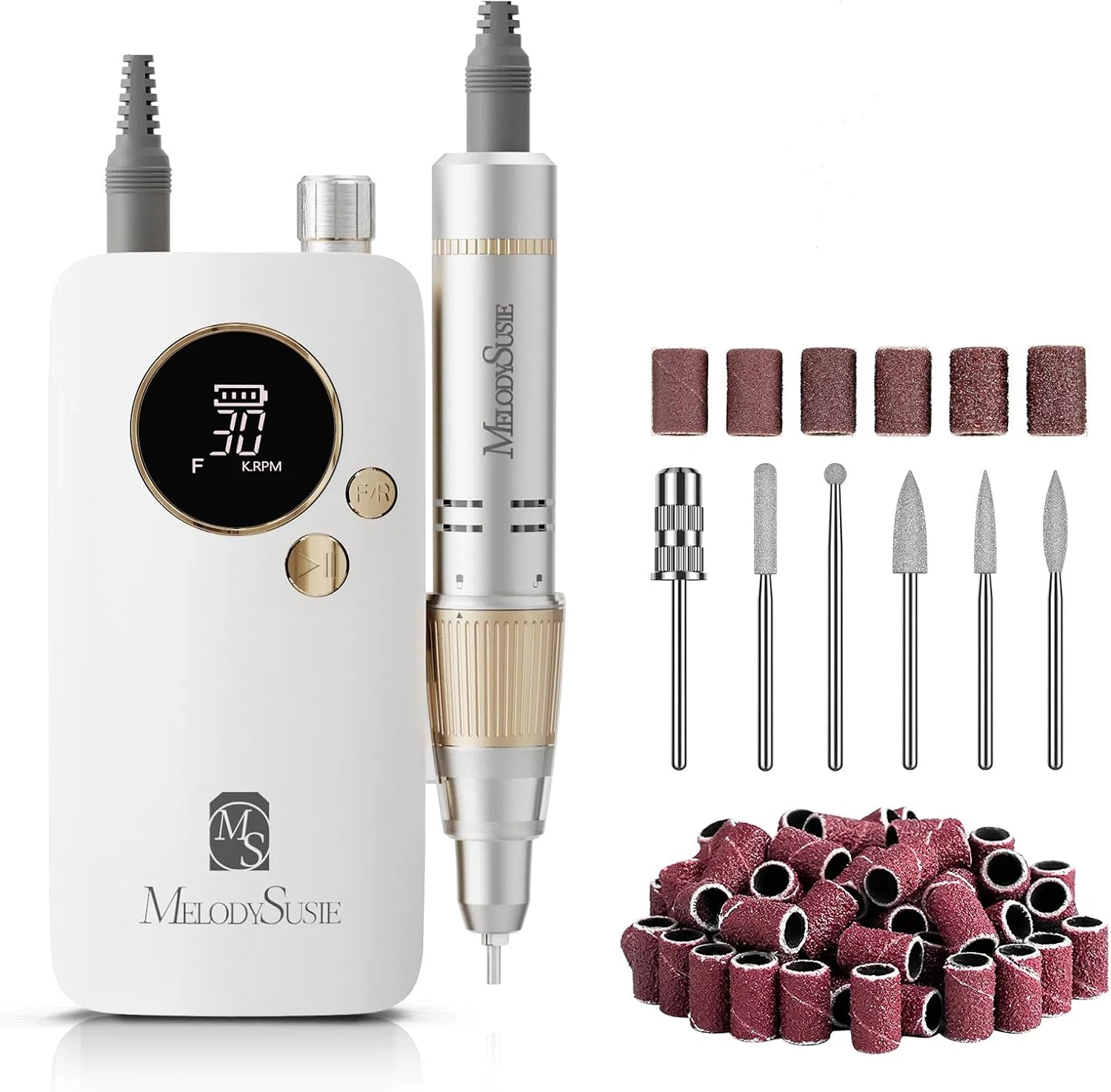 Melodysusie Portable Nail Drill 30000 RPM,SC320F Professional Rechargeable Electric Nail File,Cordless Nail E File for Acrylic Nails Gel Polishing Removing,Efile Nail Kit for Manicure Salon Home,Rose