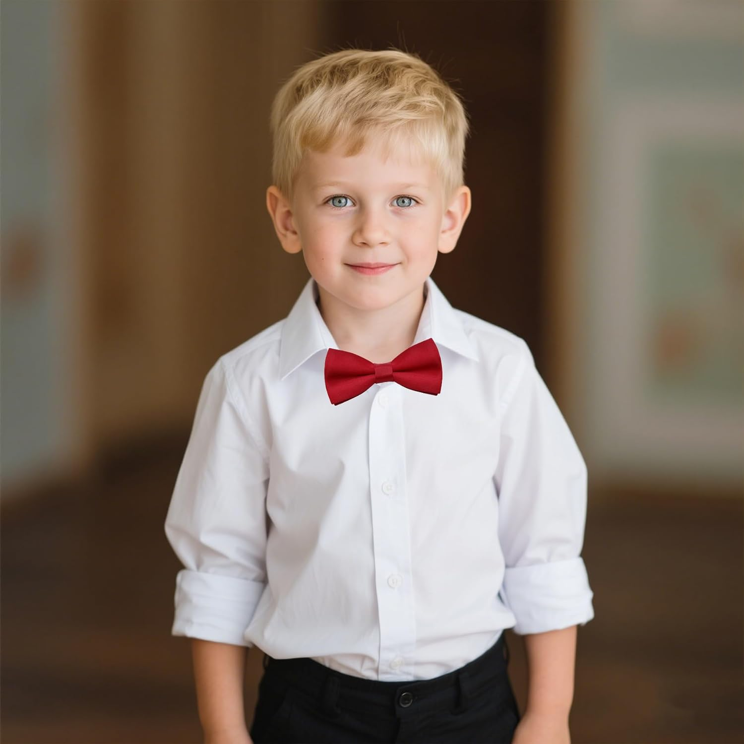 OJIOUI Kids Bow Tie Classic Solid Color Black Bow Tie for Boys Adjustable Pre-Tied Neck Bowtie for Kids Wedding Party Christmas image number 6