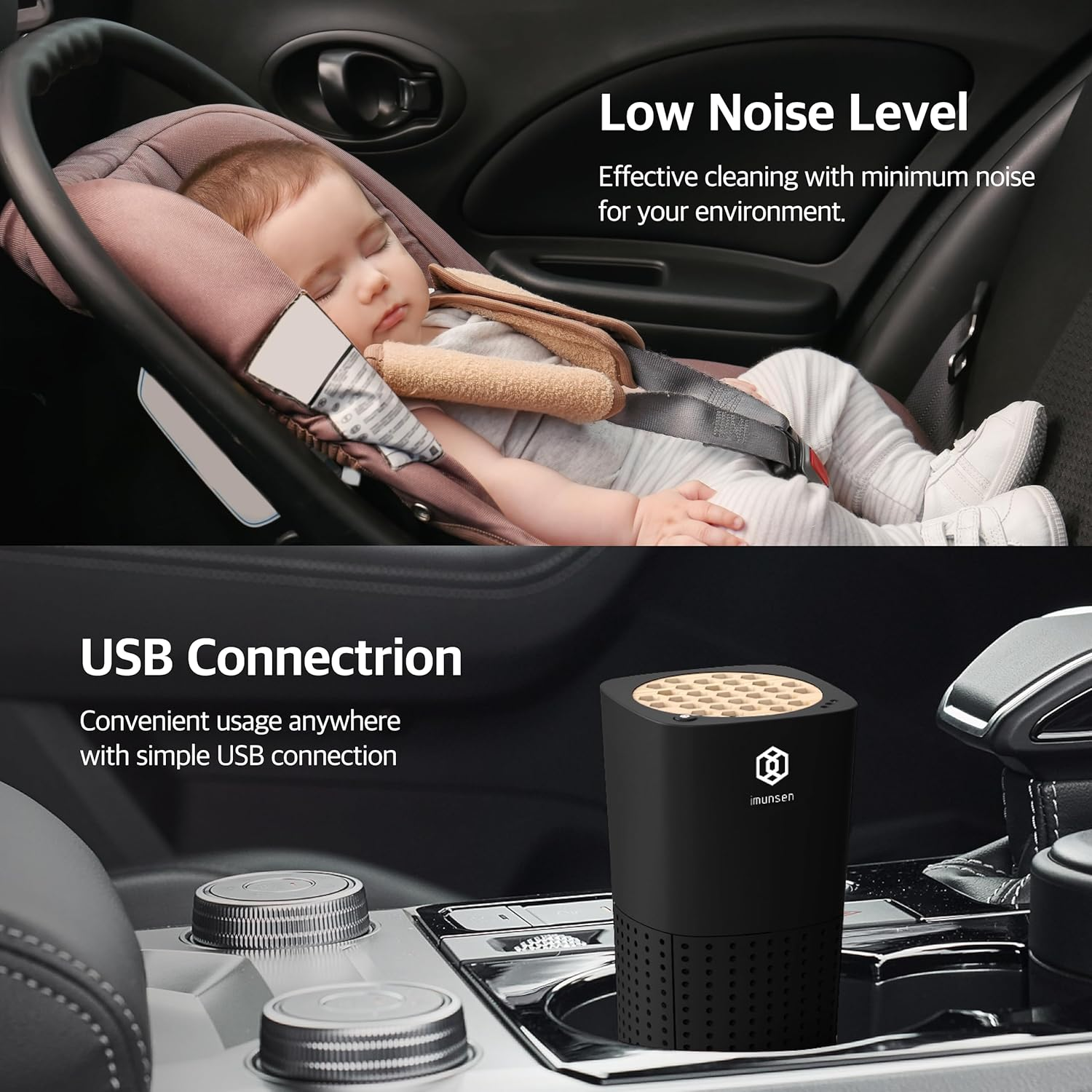 IMUNSEN M-003B Car Air Purifier with Cypress Wood, 4-Stage Filtration, H13 True HEPA Filter, Captures Smoke, Odors, Mold, Allergens, USB Port 5V Car, Desk and Office, Made in Kroea &ndash; Black - M-003B image number 4