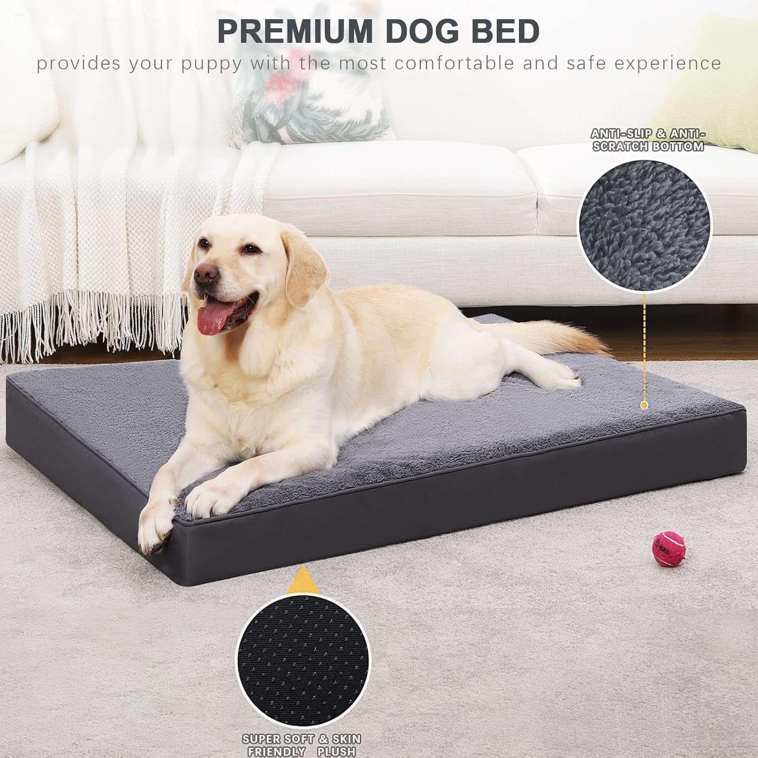 Waterproof Dog Bed Large Size Dog Orthopedic Dog Beds for Crate with Removable Washable Cover Egg-Crate Foam Pet Pad Mat with Anti-Slip Bottom (Grey, 104X68X8Cm) image number 4