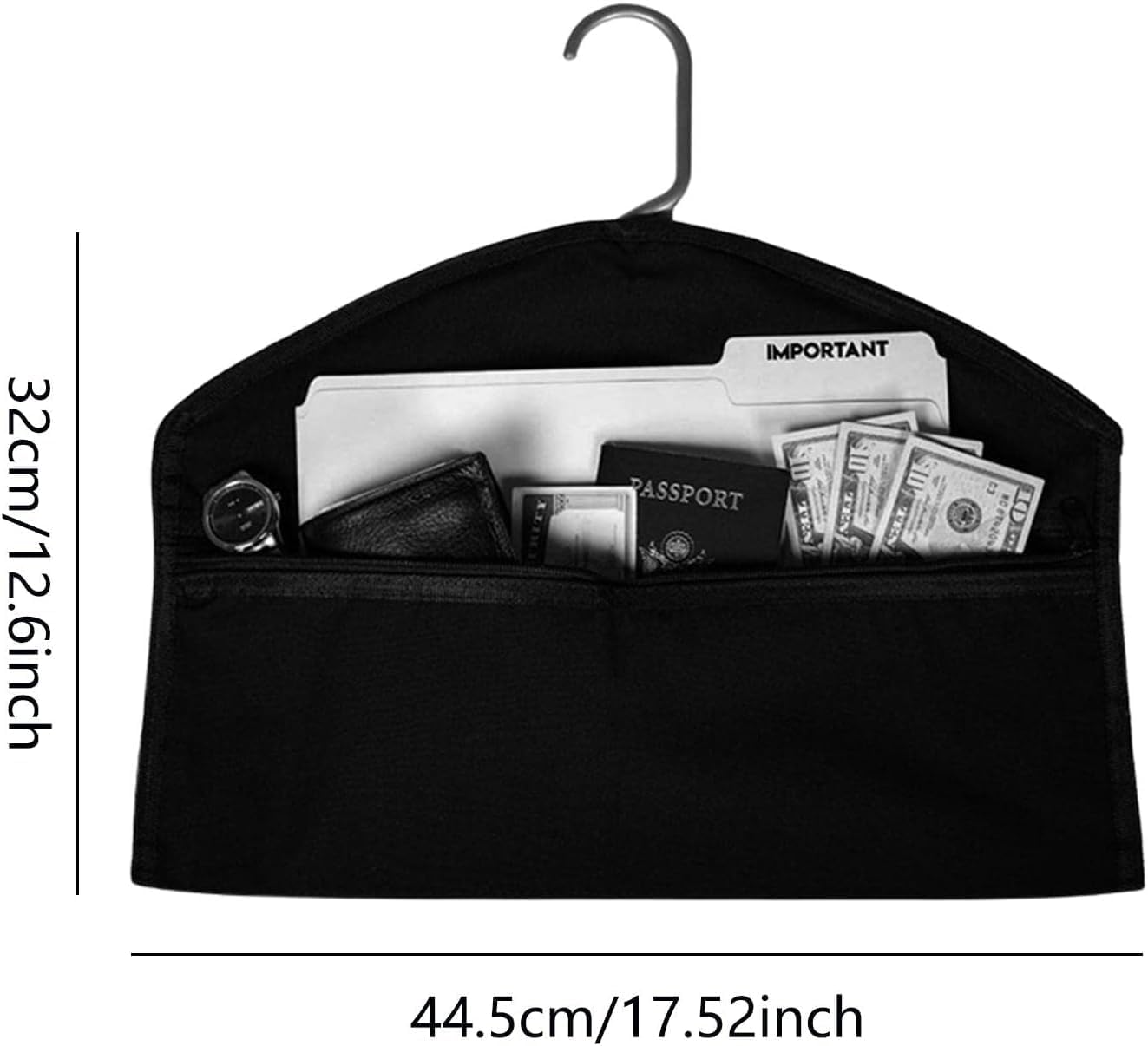 Coehaopike Hanger Diversion Safe - Water-Resistant Hidden Pocket Safe, Hides under Hanging Clothes | Diversion Hanger Fireproof Safe with Pocket to Hide Valuables for Home or Travel, Black, 44.5X32Cm image number 4