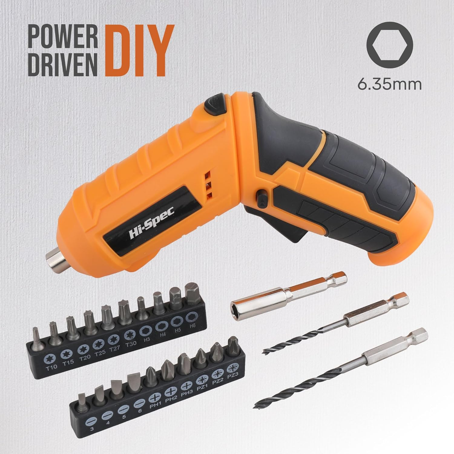 Hi-Spec 42Pc 4V USB Electric Power Driver & Household Tool Kit. Cordless Power Screwdriver and Hand Tools in a Compact Box Case - Yellow 42 image number 6