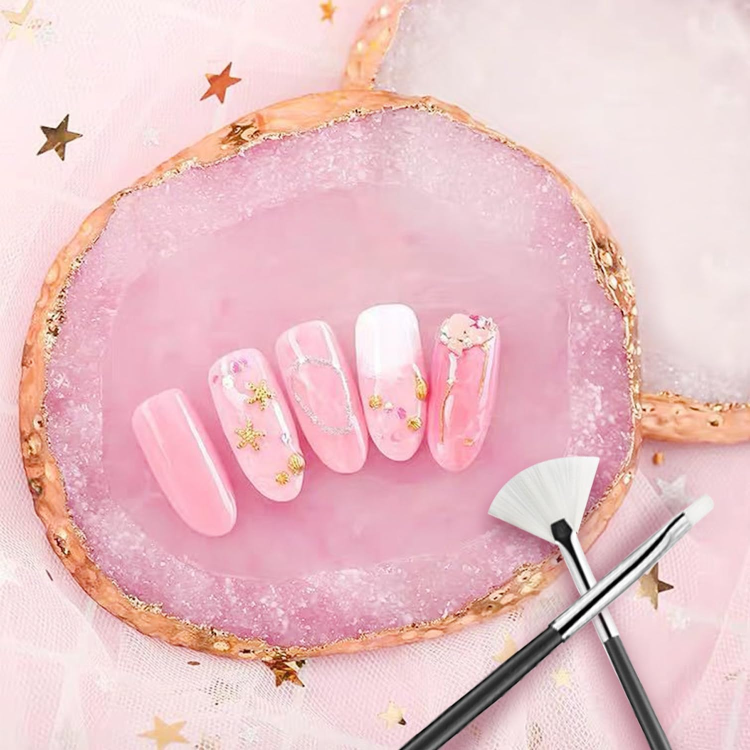 Homtop Nail Art Tools 22-Piece Set, Resin Nail Art Palette, 2-Way Acrylic Silicone Engraving Pen Dotting Pen Tools Nail Art Kit for Nail Art DIY Home Salon Makeup Display Board, Pink image number 1