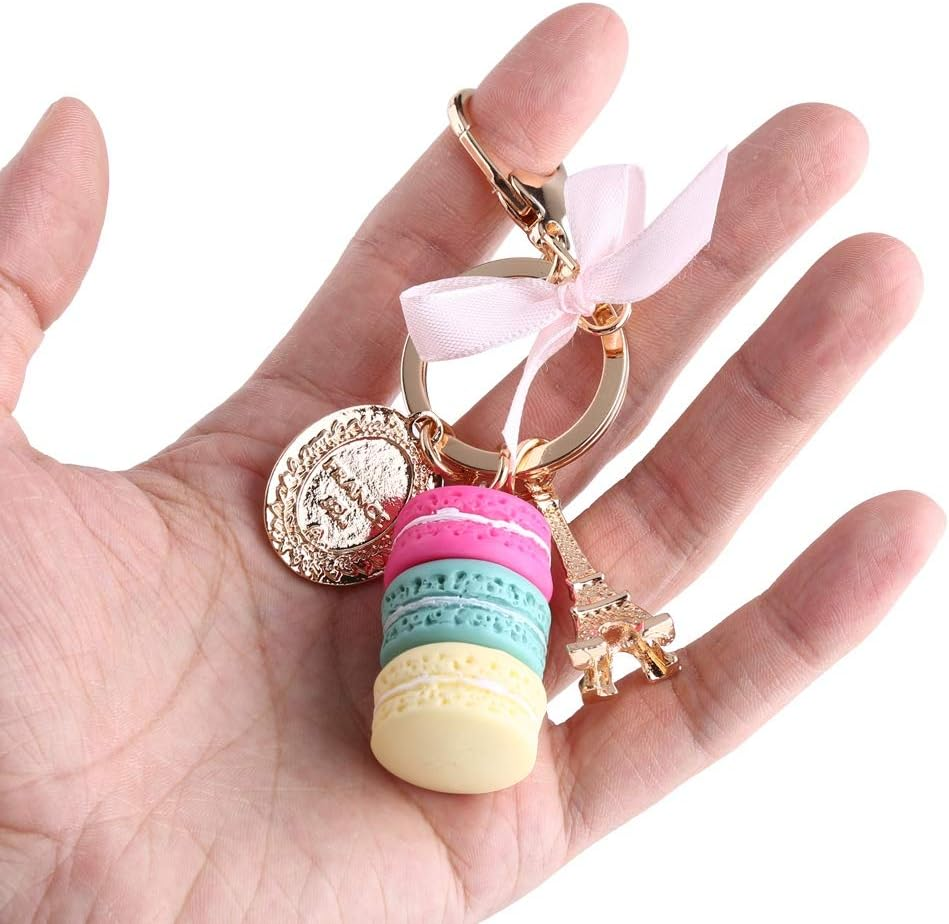 Colorful Alloy Keychain, Mini Macaroon Cute Eiffel Tower Keychain Keyring Bag Pendant Car Charm Decoration Accessory for Car Key Handbag (Rose Red) - Pink image number 3
