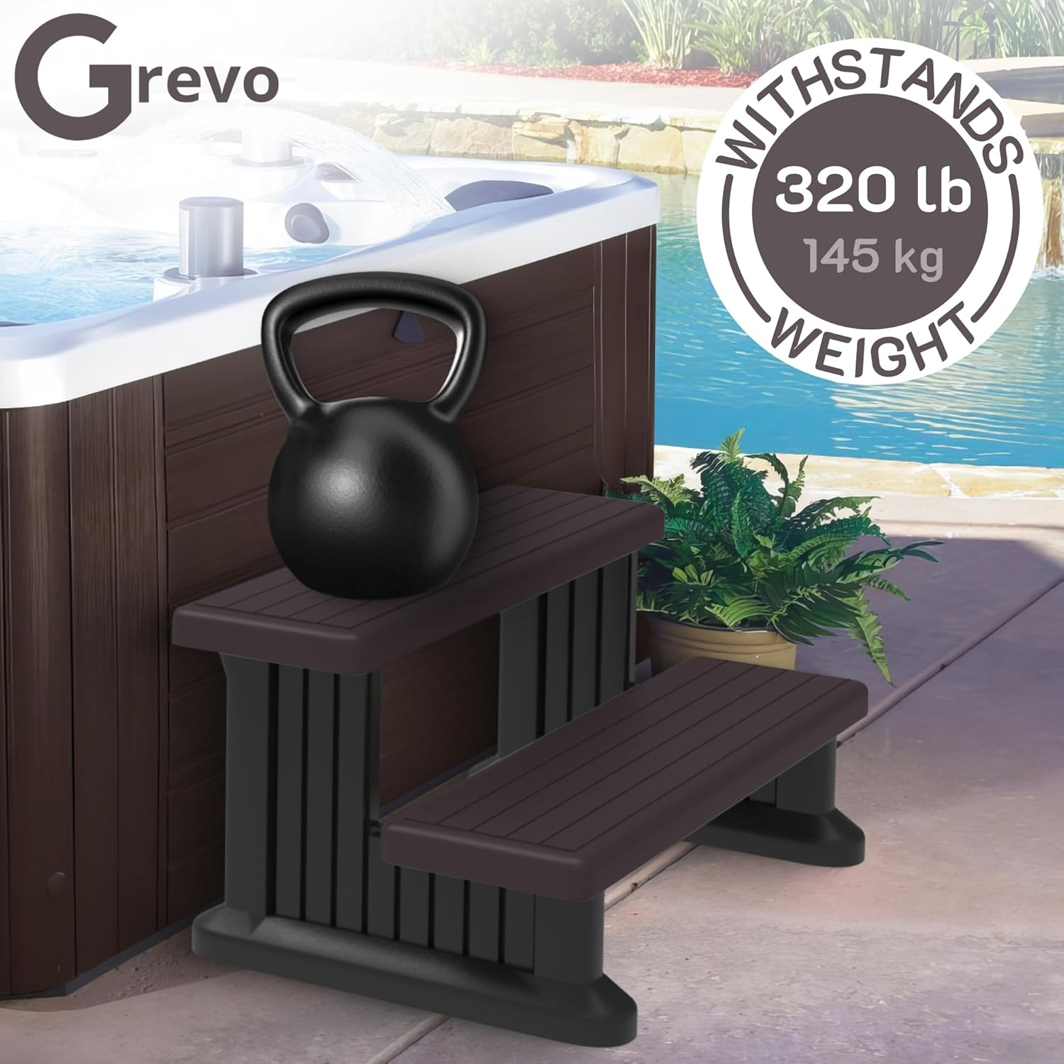 GREVO Hot Tub Steps Spa Steps for round or Straight Sided Spa (Brown) image number 1