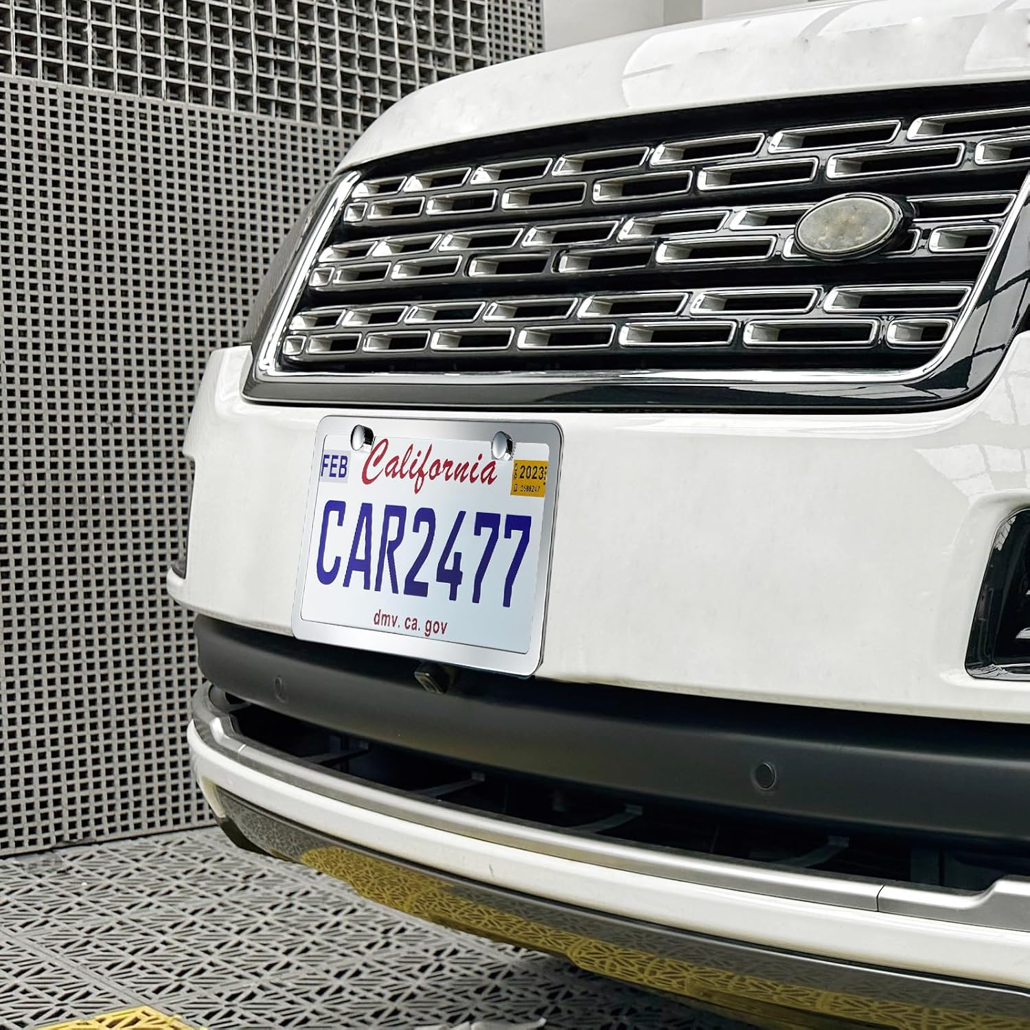 Solid Silver License Plate Frames 2 Pack, 2 Holes Rust-Proof License Plate Holder, Universal Car Stainless Steel License Plate Frame for Women & Man (Screws & Chrome Caps) by Lengnoyp image number 1