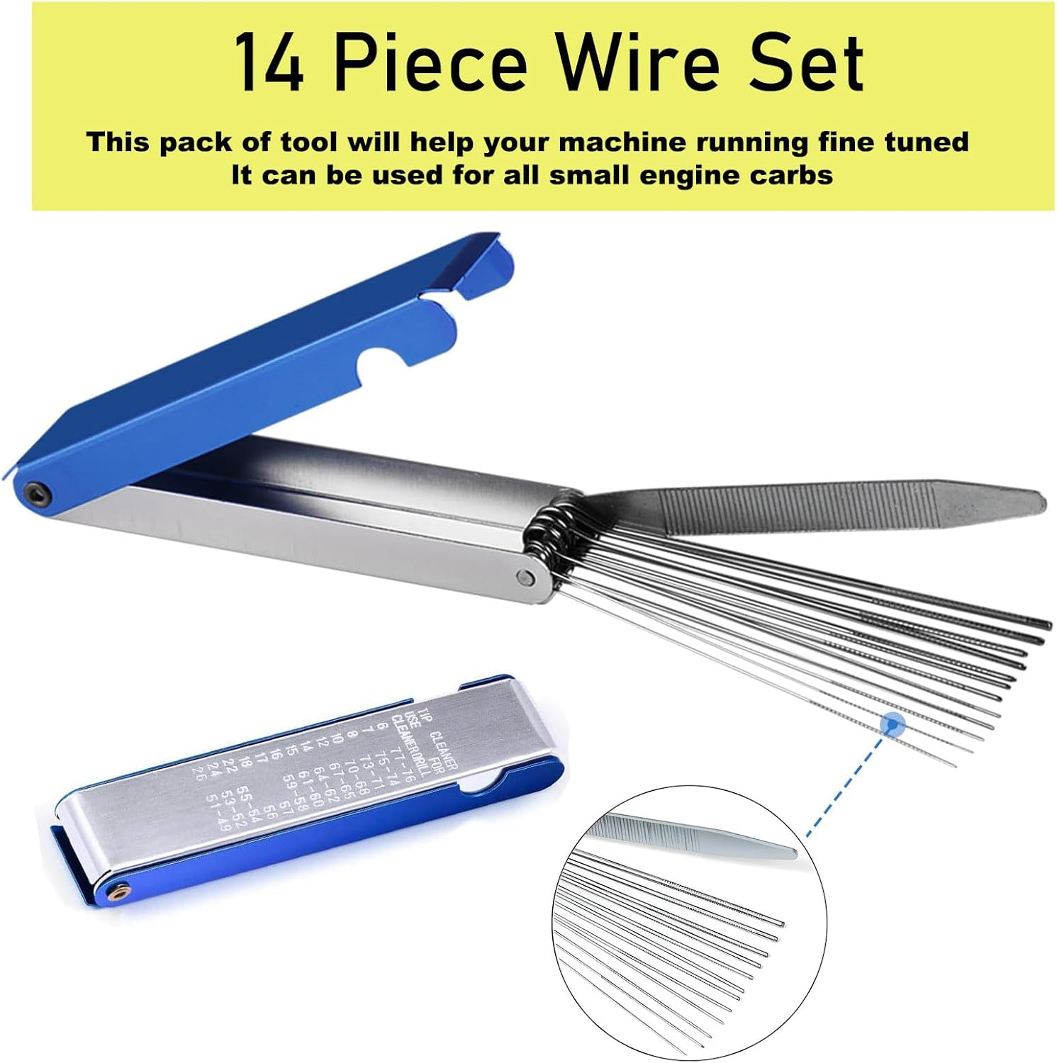 Carburetor Cleaning Kit, Premium Torch Tip Cleaner,Stainless Steel Carburetor Carbon Dirt Jet Remove Cleaner, 13 Cleaning Wires Set + 10 Cleaning Needles+ 5 Nylon Brushes+ 1 Sharp Pick Tool Kit image number 1