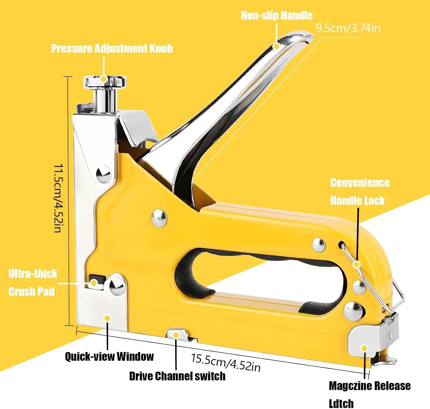 Staple Gun for Wood 3 in 1 Upholstery Staple Gun with 3000 Staples Manual Heavy Duty Staple Gun with for Furniture, Carpet, Carpentry, DIY, Wire, Decoration Yellow image number 5