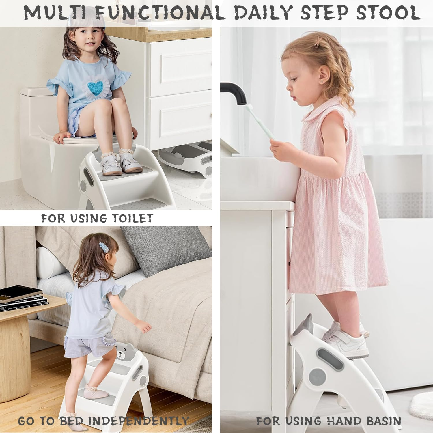 Toddler Step Stool for Bathroom Sink, 2 Step Stool for Kids Toilet Potty Training, Step for Kitchen Counter Nursery Bedroom, Step Stool Folding Bathroom Sink, Kitchen Counter, Easy to Move image number 2