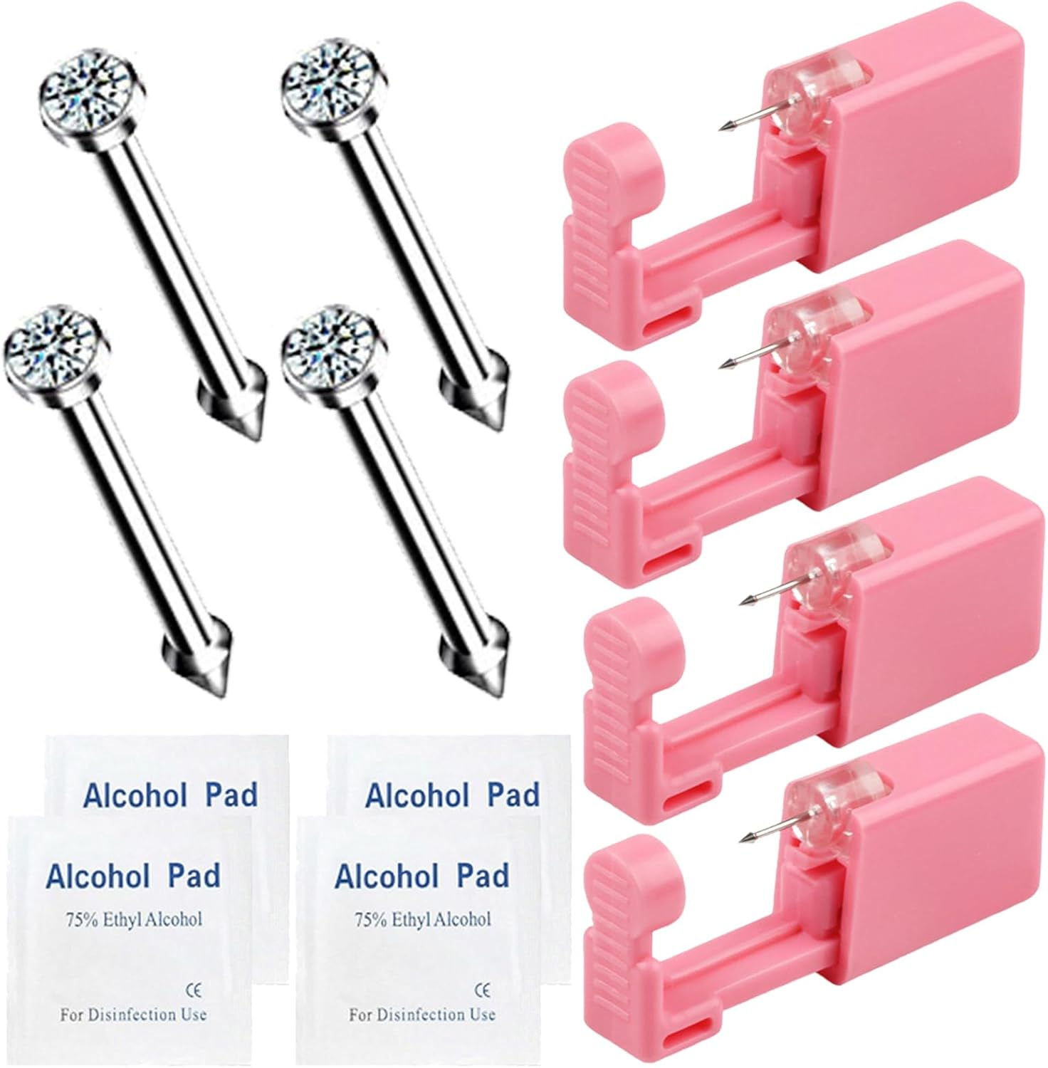 Orilace 4Pcs Nose Piercing Kit - Self Disposable Nose Piercing Gun Easy Safe Low Pain at Home Piercing Kit Tool Built-In Nose Stud - Pink image number 7