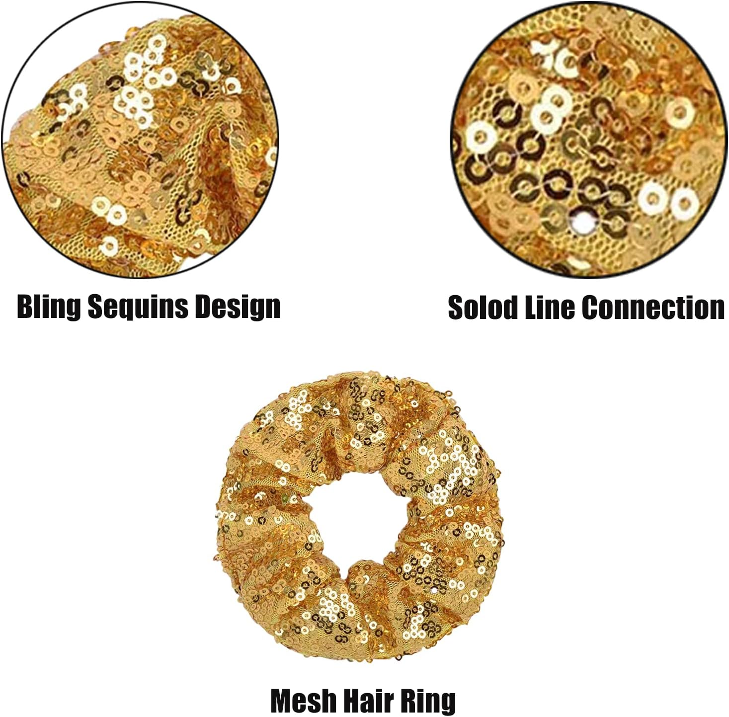 12 Pcs Gold Sequin Scrunchies Bridesmaid Scrunchies Elastics Ponytail Holders Hair Wrist Ties Bands Cloth Scrunchies for Show Gym Dance Party Club Girl Women image number 4