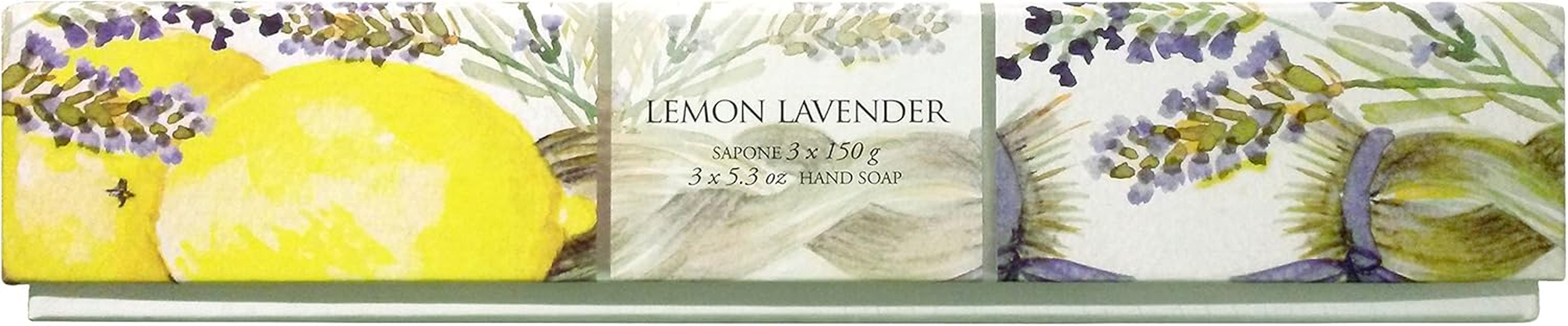 La Florentina:"Limone Lavanda" Bar Soaps, Lemon Lavender Scent,"Bellosguardo" Collection - Pack of 3 Soaps, 5.3 Ounces (150G) Each, Gift Box [ Italian Import ] image number 1