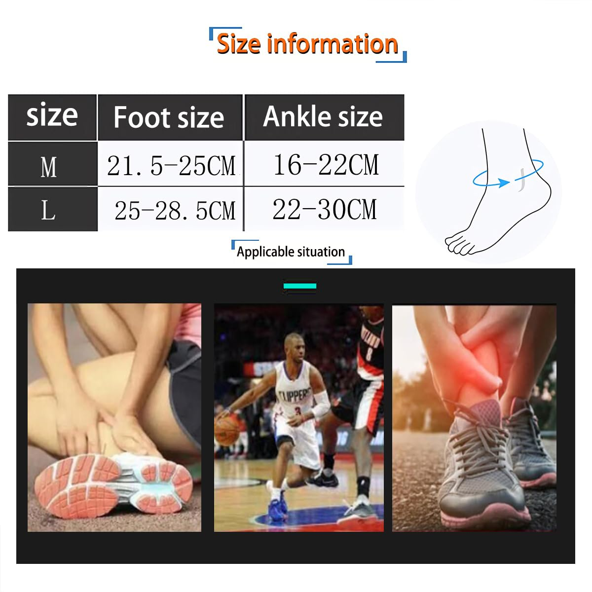 Ankle Support Brace， Open-Heel Ankle Brace with Adjustable Straps for Sports Protect, Plantar Fasciitis, Achilles Tendonitis, Ligament Damage, Injury Recovery，Male and Female, Distinguish Left and Right (Left, L) image number 6