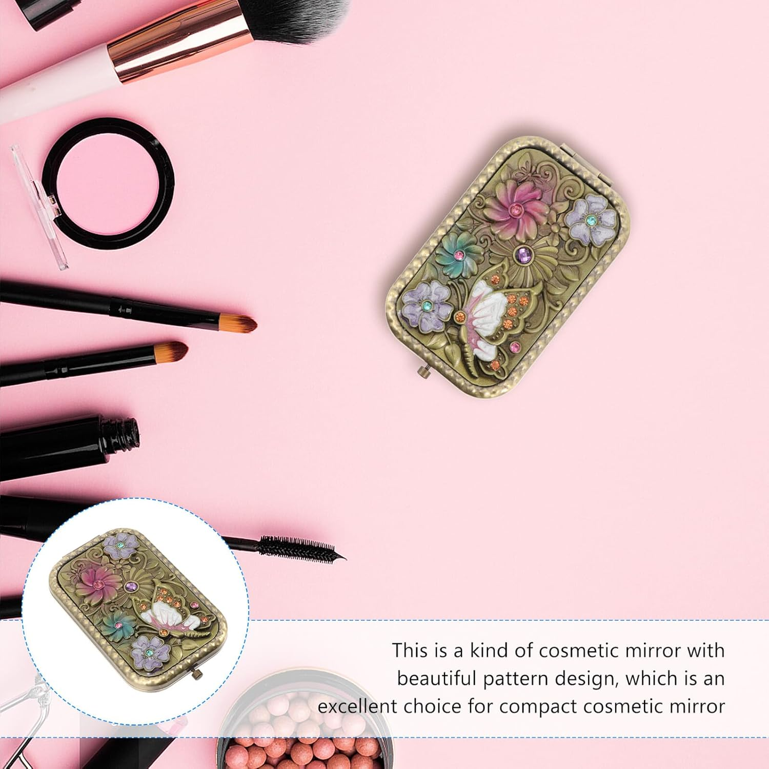 MUSISALY Vintage Double-Sided Foldable Makeup Mirror Metal Compact Cosmetic Mirror for Women Portable Vanity Suitable for Travel and Wedding