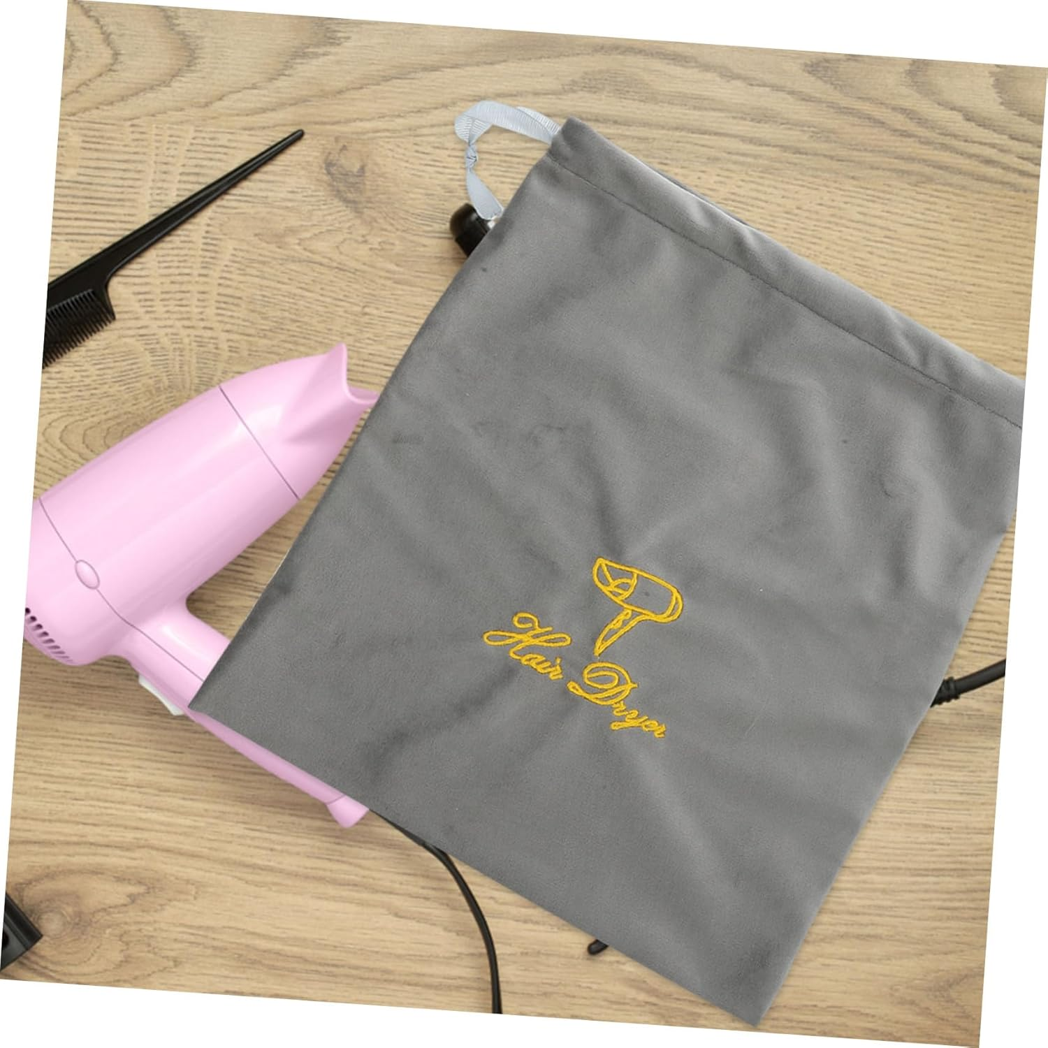 SOESFOUFU Embroidered Hair Dryer Travel Bag Lightweight Cloth Drawstring Pouch Compact Organizer for Hair Tools and Accessories Portable Protective Storage for Styling Equipment image number 4