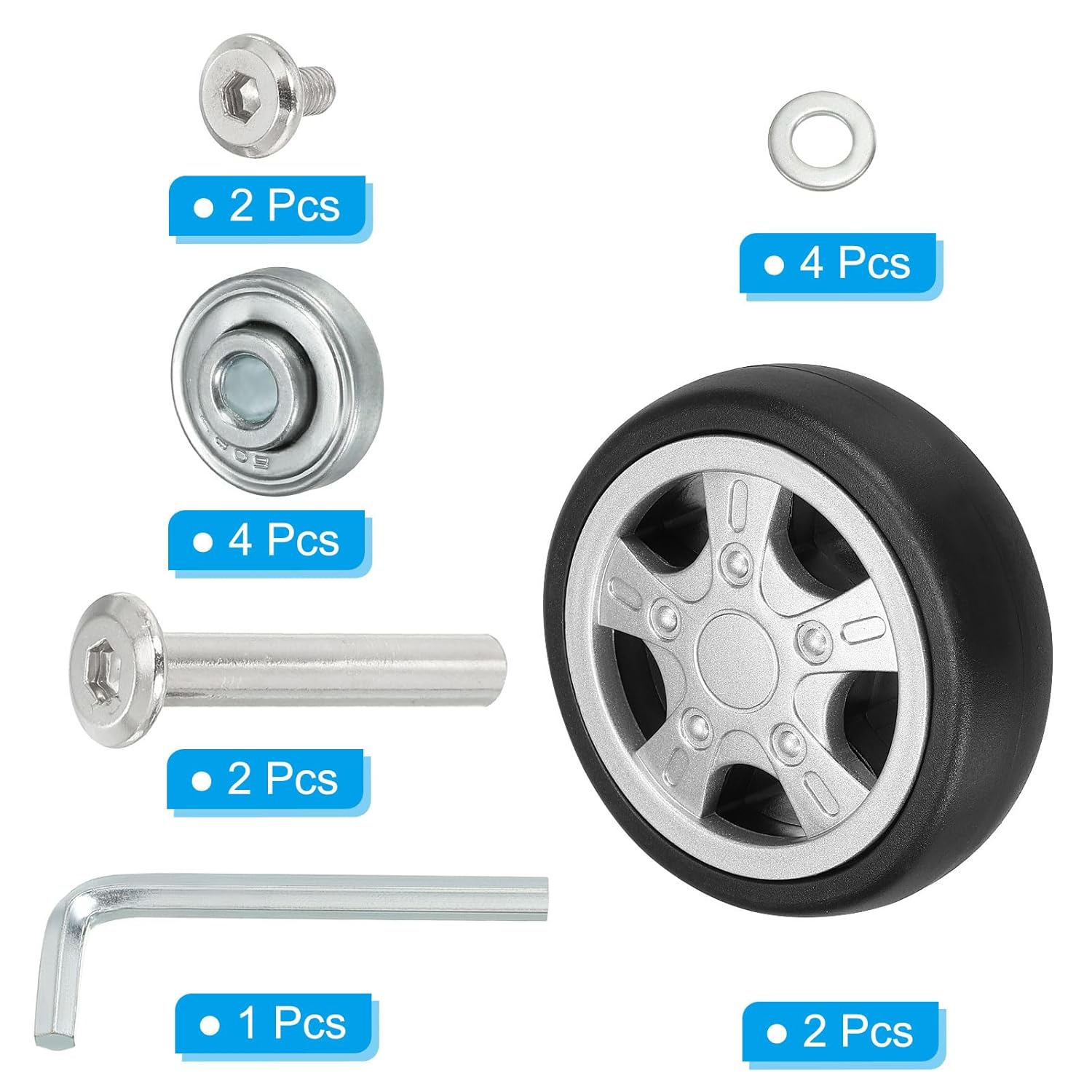 Uxcell Replacement Luggage Suitcase Wheels Repair Kit, 76Mmx23Mm Wear-Resistant & Mute 360 Swivel Caster Wheels image number 6