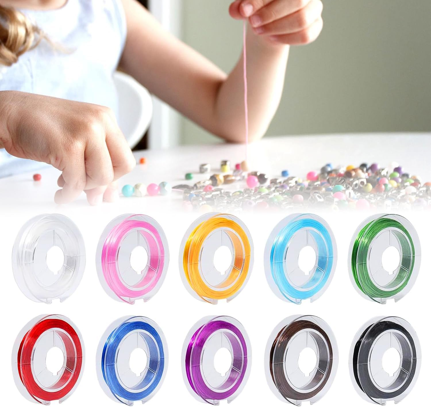 10 Rolls Elastic Bracelet String Cord,Betterjonny 0.6Mm Flat Jewelry String Multipurpose Jewelry Making Elastic Thread for DIY Jewelry Making Friendship Bracelets（10 Color）