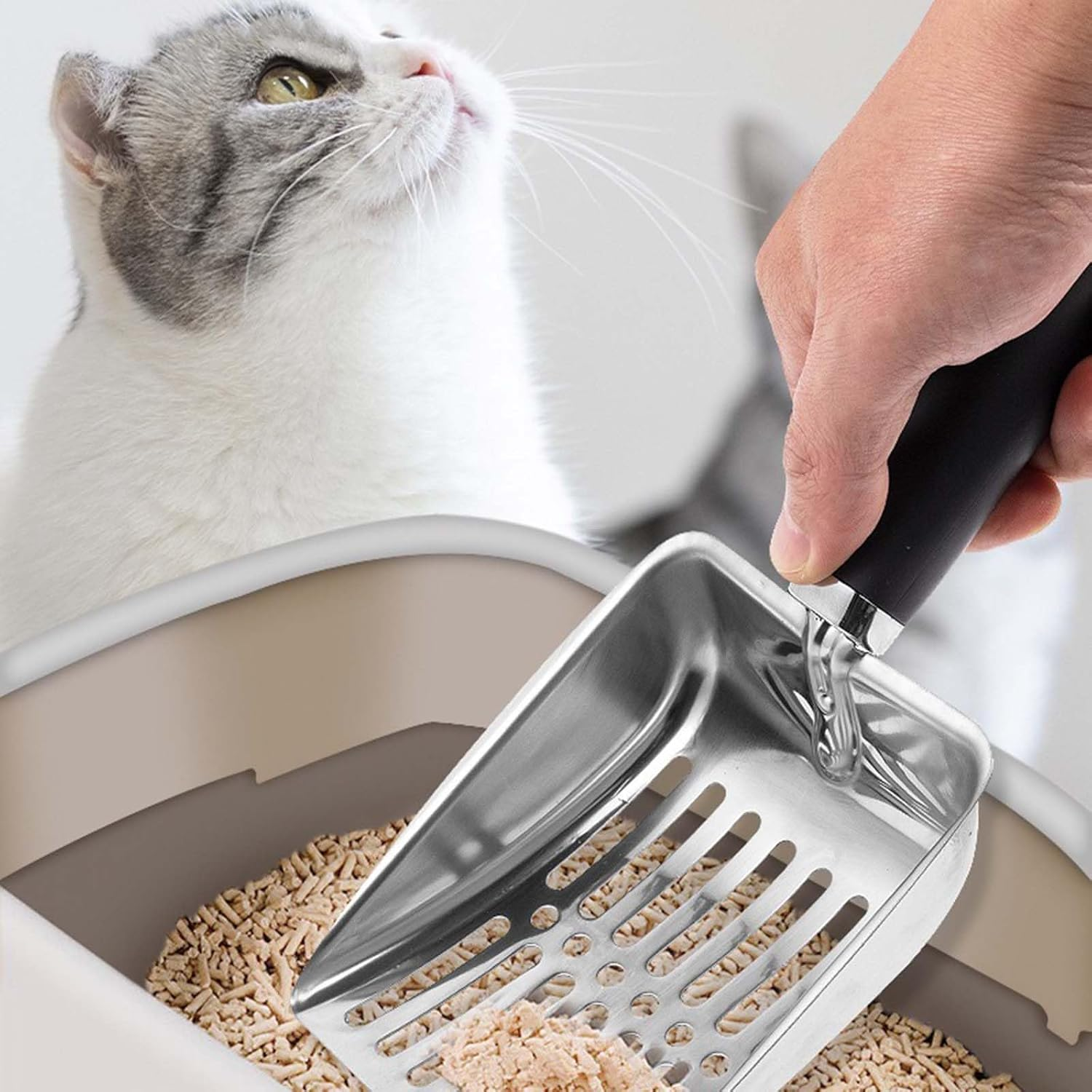 Lizihaowu Cat Litter Scoop, Metal Cat Scooper for Litter Box, Non-Slip Handle Kitty Scoop, Scoop Away Cat Litter image number 4