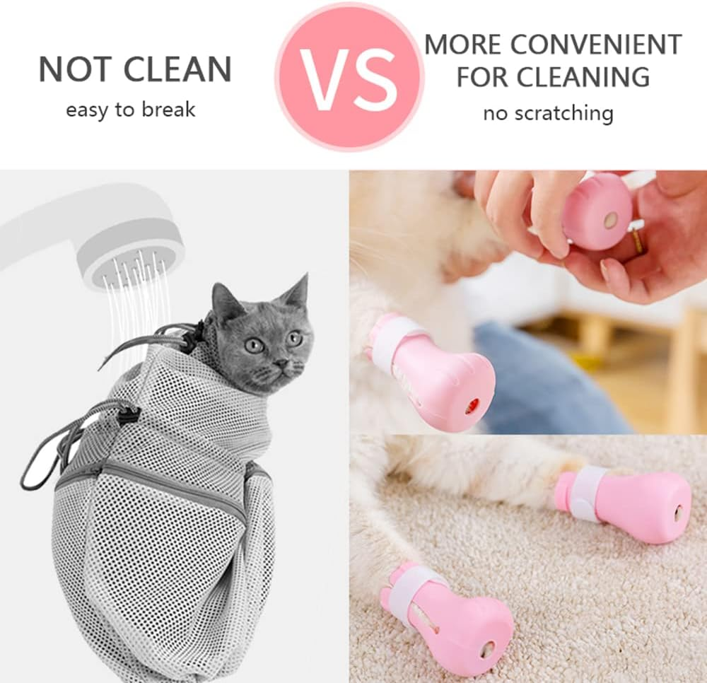 REFENG 4Pcs Anti-Scratch Cats Foot Shoes Boots Silicone Pet Grooming Scratching Restraint Booties Kittens Cats Claws Cover Protector for Home Bathing Shaving Checking Treatments image number 3