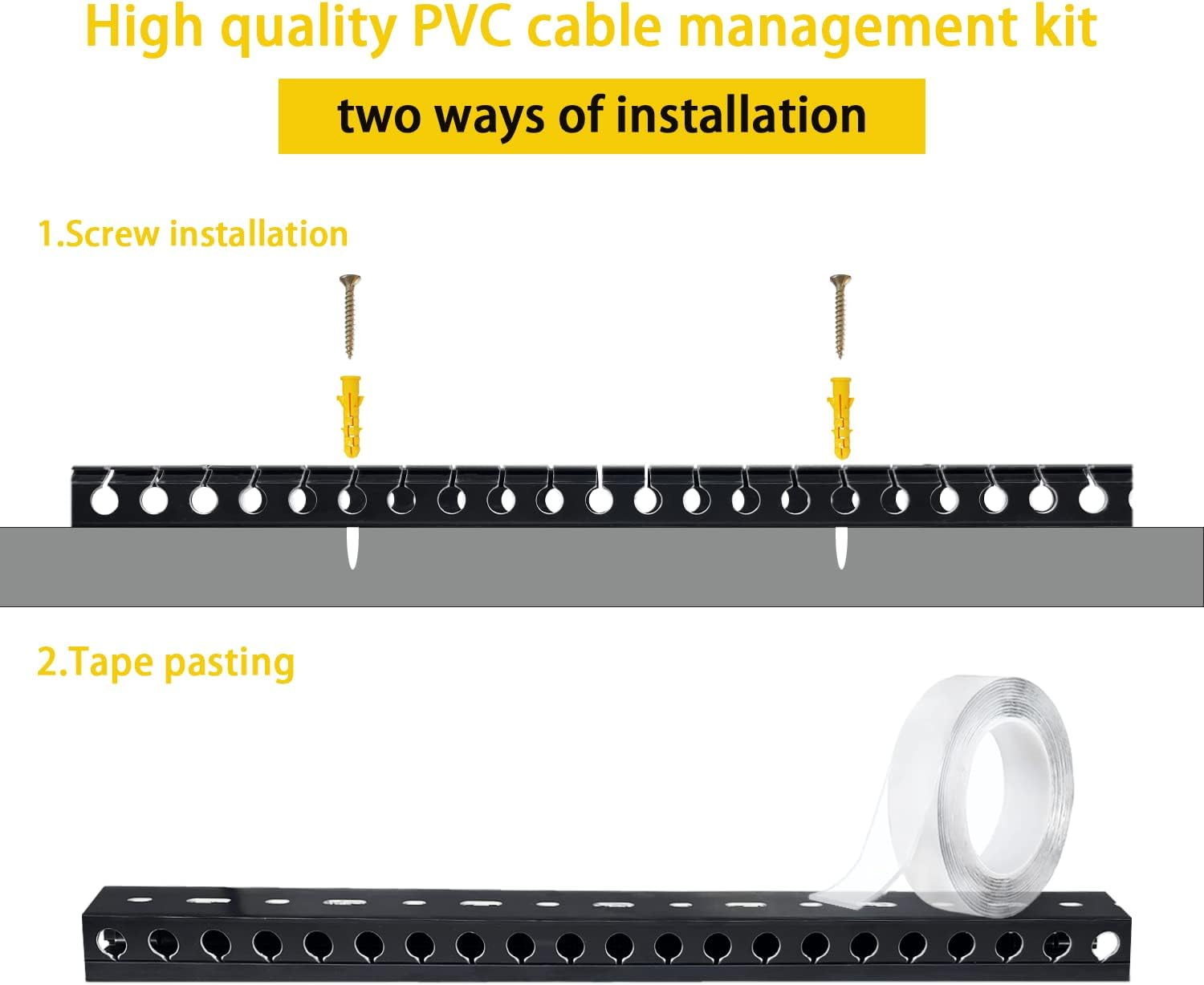 Adyawen 77.5 Inch Cable Management System Kit, Cable Raceway Kit,Open Slot Wiring Raceway Duct with Cover, On-Wall Cable Concealer Cord Organizer to Hide Wires Cords for Tvs, Computers 5X15.5''. Black image number 6