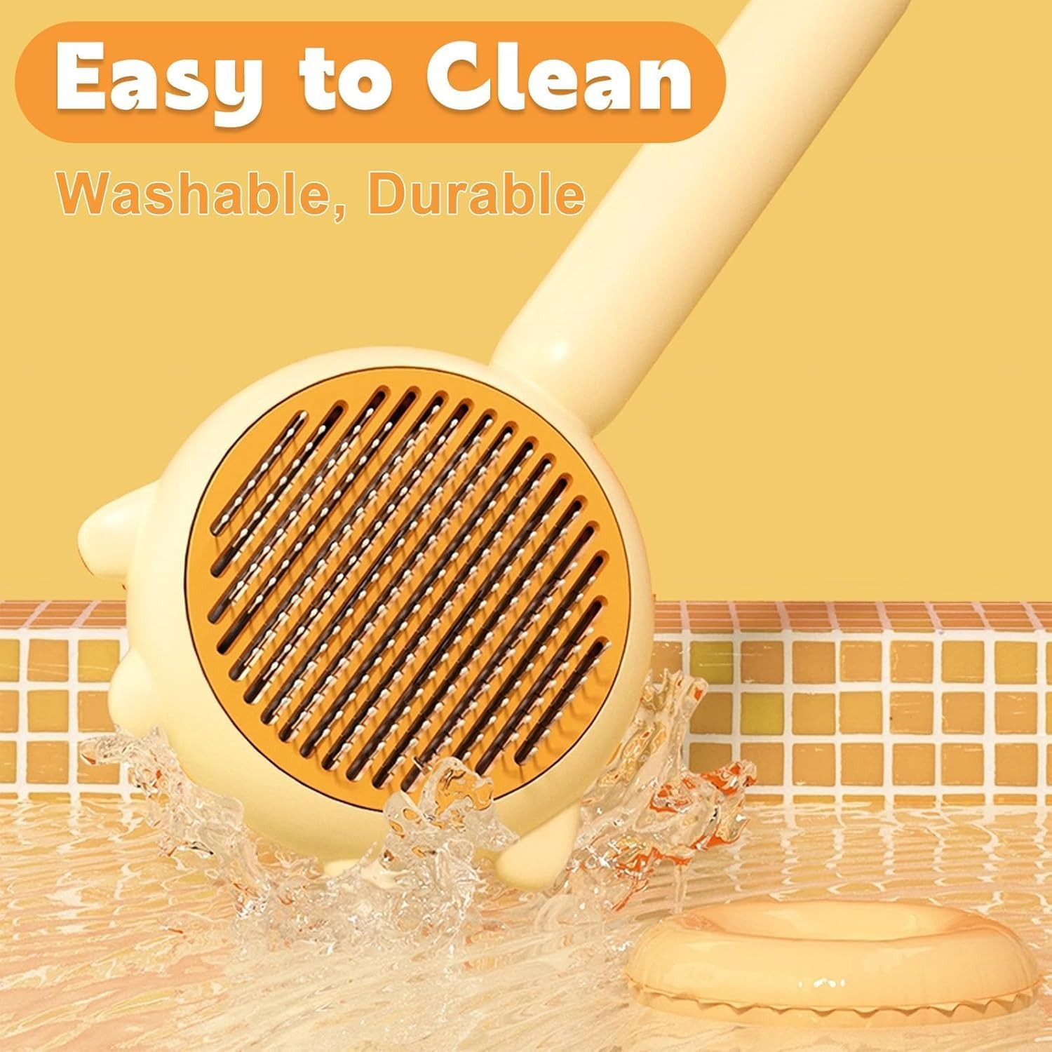 Paw Cat Brush with Release Button, Self Cleaning Cat Brush for Shedding, Cat Hair Brush for Grooming Long and Short Haired Cats Dogs (Yellow) image number 3