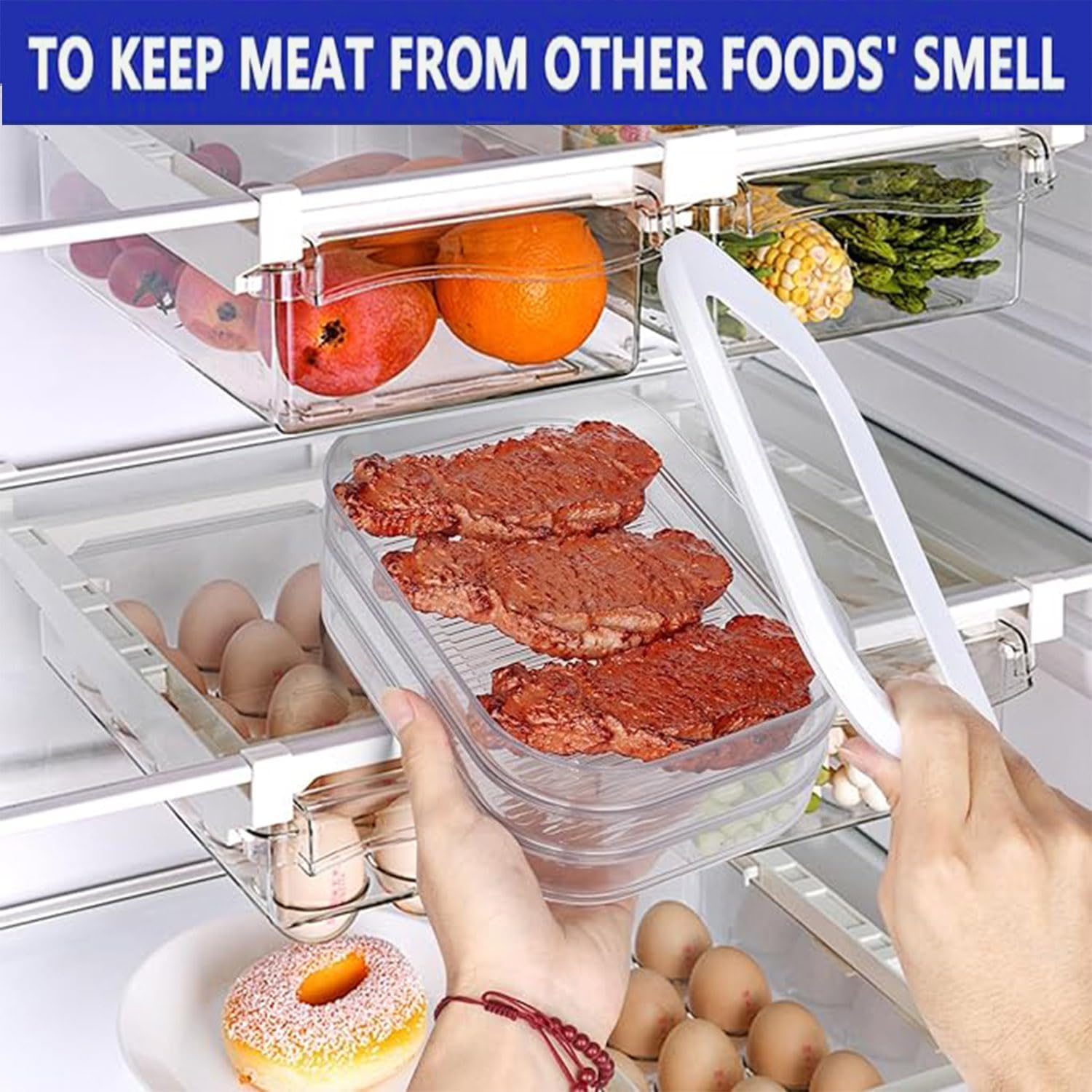 Roczential Deli Meat Container for Fridge, Bacon Lunch Meat Container for Refrigerator, Meal Prep Containers, Stackable Food Storage Boxes for Cold Cuts, Salami, Deli, Lunch Meat, BPA Free, 18.6Oz