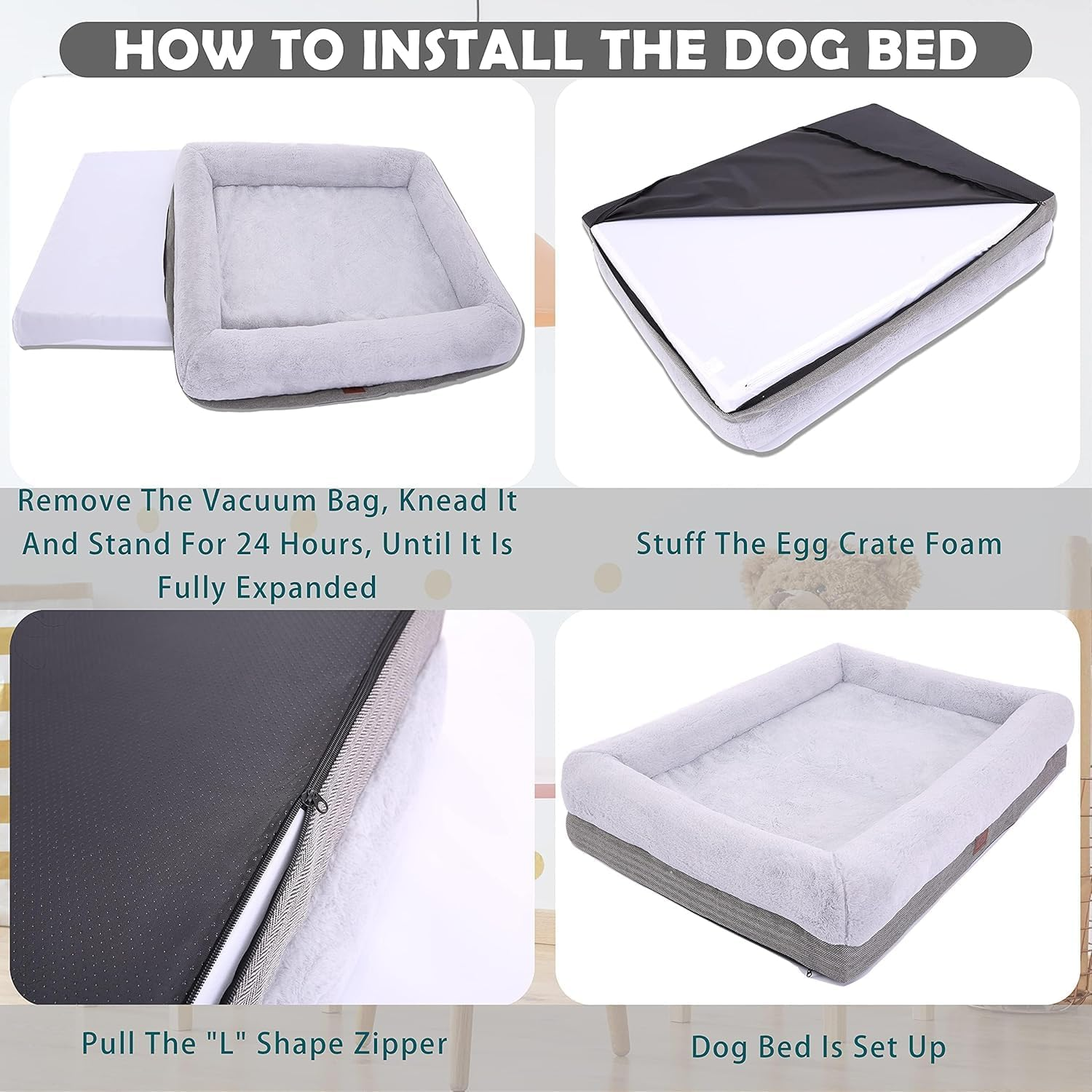 WINDRACING Orthopedic Dog Bed for Large Dogs, Bolster Sides Dog Sofa Bed with Removable Washable Cover & Non-Skid Bottom, Soft Pet Bed with Egg Foam Dog Couch for Sleeping, 36 X 23 Inch, Gray image number 1
