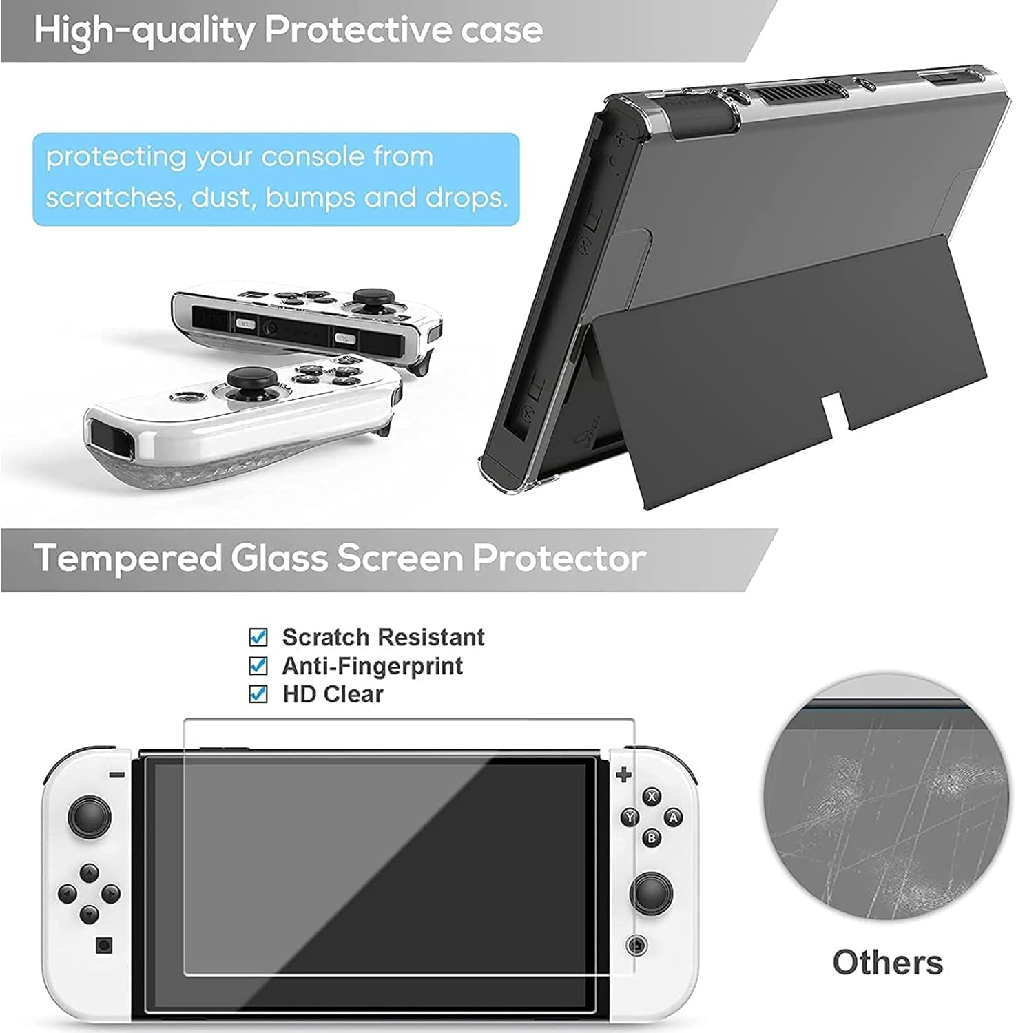 Carrying Case for Nintendo Switch OLED, Travel Accessories Pouch with Screen Protector, Dockable Protective Cover Case, Charging Cable, Adjustable Kickstand & Thumb Grip Caps image number 5