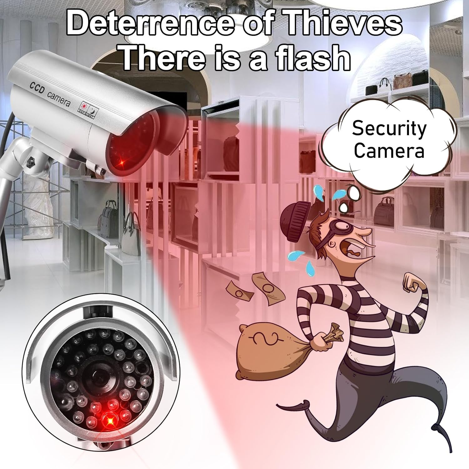 Dummy Camera with Flashing LED Light for Indoor and Outdoor Use, Pack of 3 image number 4