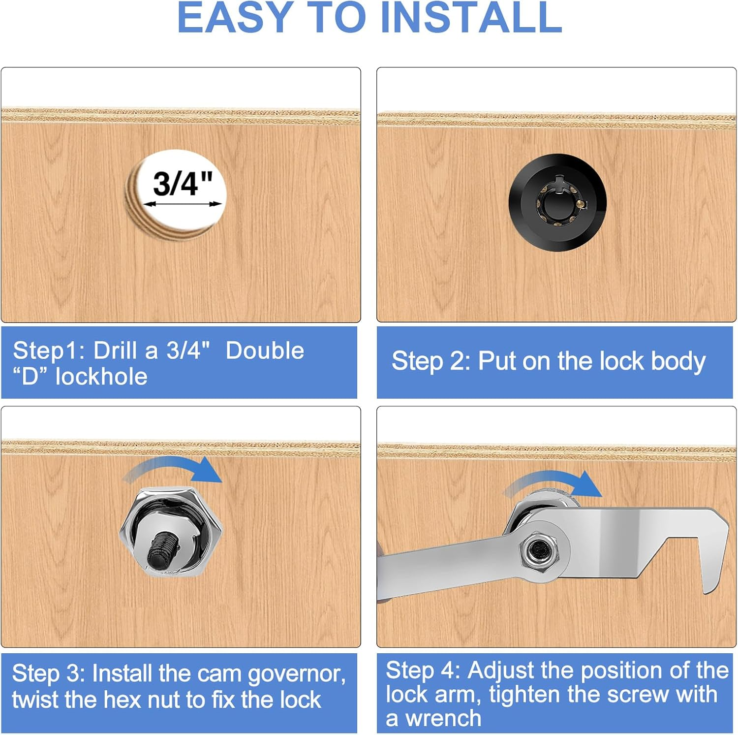 Cylinnda Black Toolbox Lock with Keys, Cabinet Locks Keyed Alike, Hook Cam, Tubular Cam Lock, Tool Box Lock with Manual, Zinc Alloy (5/8 Inch 2 Pack-Black) image number 3