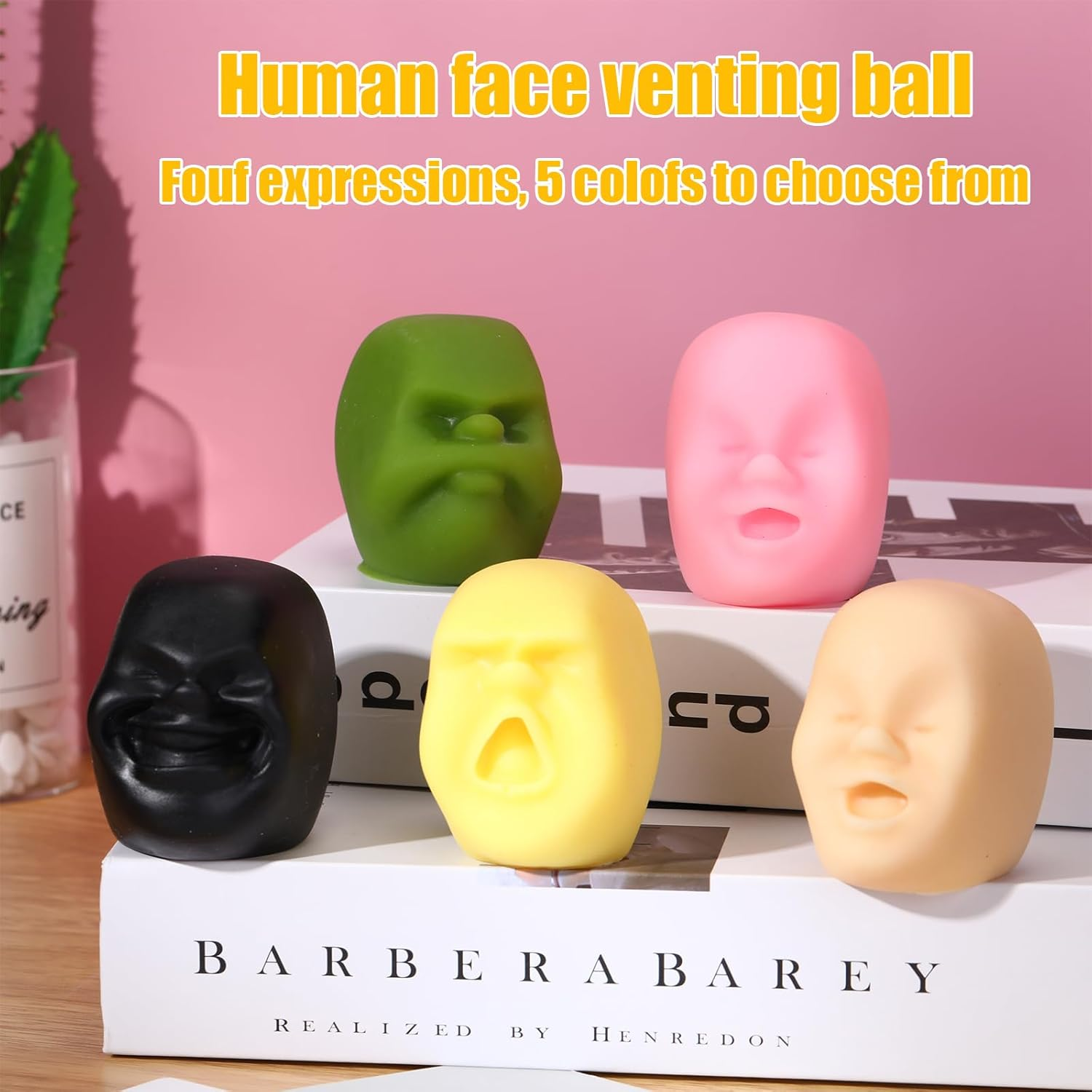 4 Pcs Human Face Stress Ball for Adults Funny Human Face Emotion Balls Fidget Sensory Toy Relief Toys Squeeze Ball Soft Stretchy Fidget Toys Weird Stuff Stress Ball for Teen Relieve (Yellow)