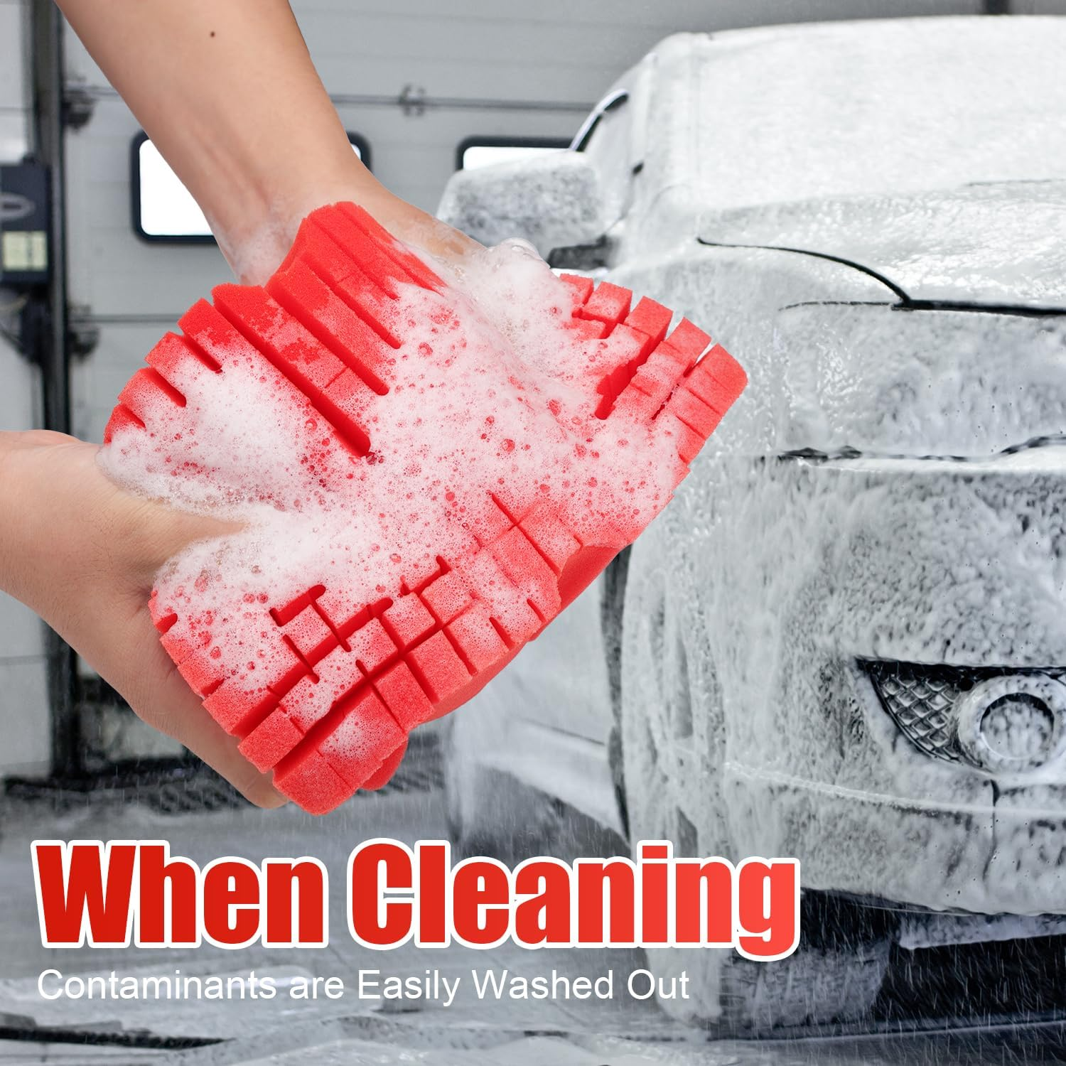 Car Wash Sponge, Non Scratch Car Sponges Soft Rinseless Foam Sponge for Detail Car Washing Cleaning (Red) image number 2