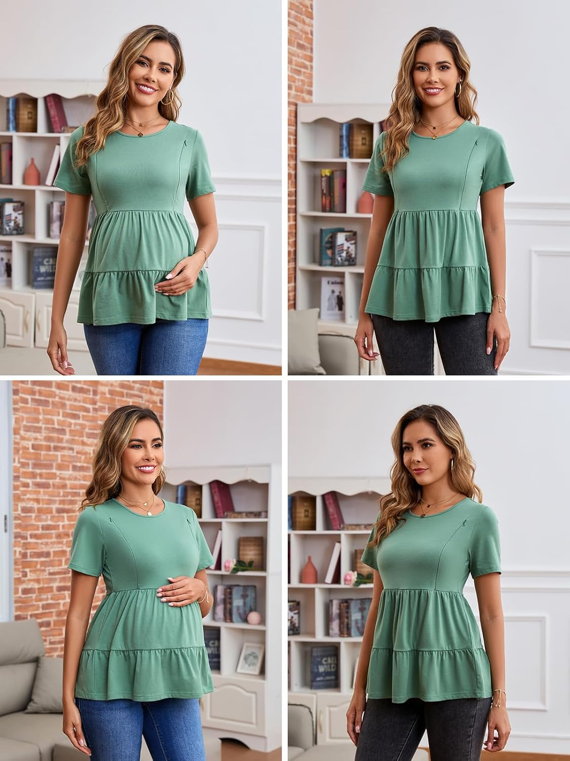 Ecavus Women'S Nursing Top Short Sleeve Breastfeeding Tee with Hidden Zipper Loose Fit Maternity Tunic Pregnancy Shirt image number 4