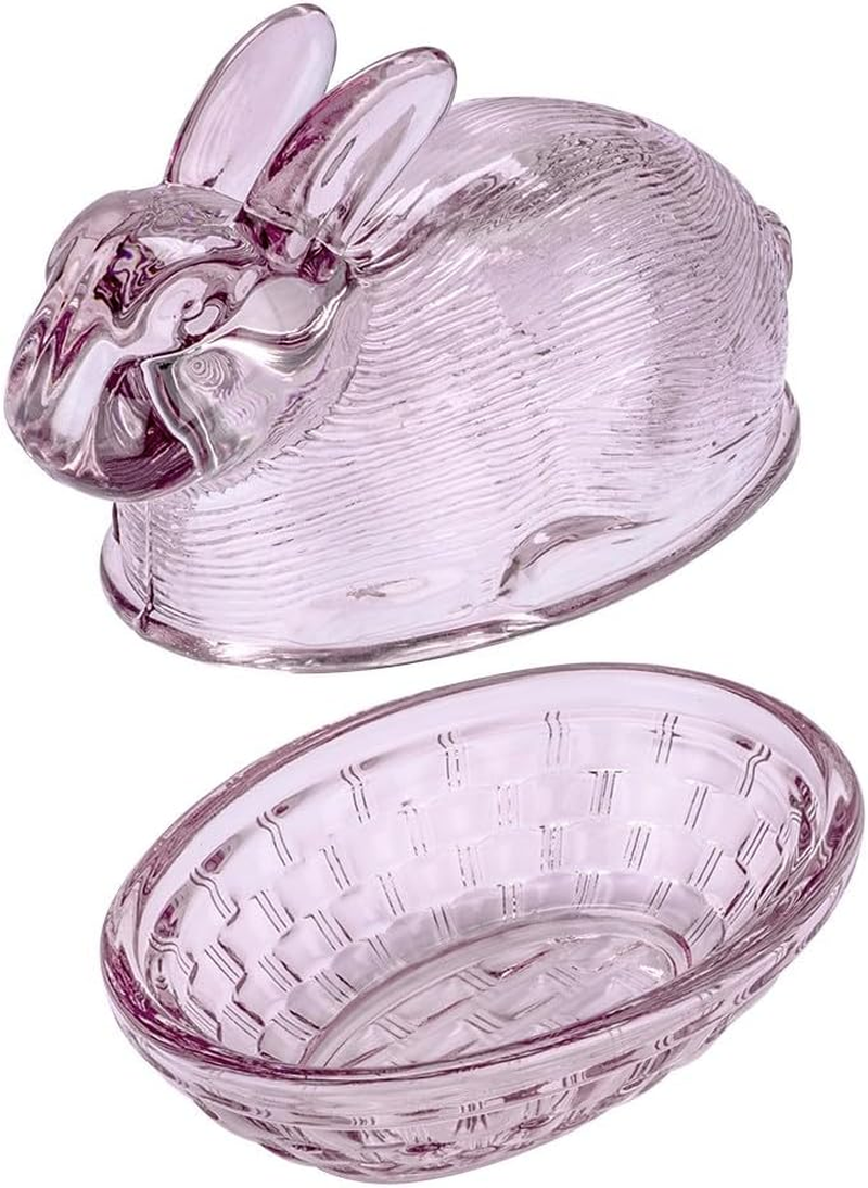 Ideen Mit Herz Glass Bunny | 2-Piece | with Removable Lid | Glass Bowl | Tin | Easter | Easter Decoration (Dusky Pink)