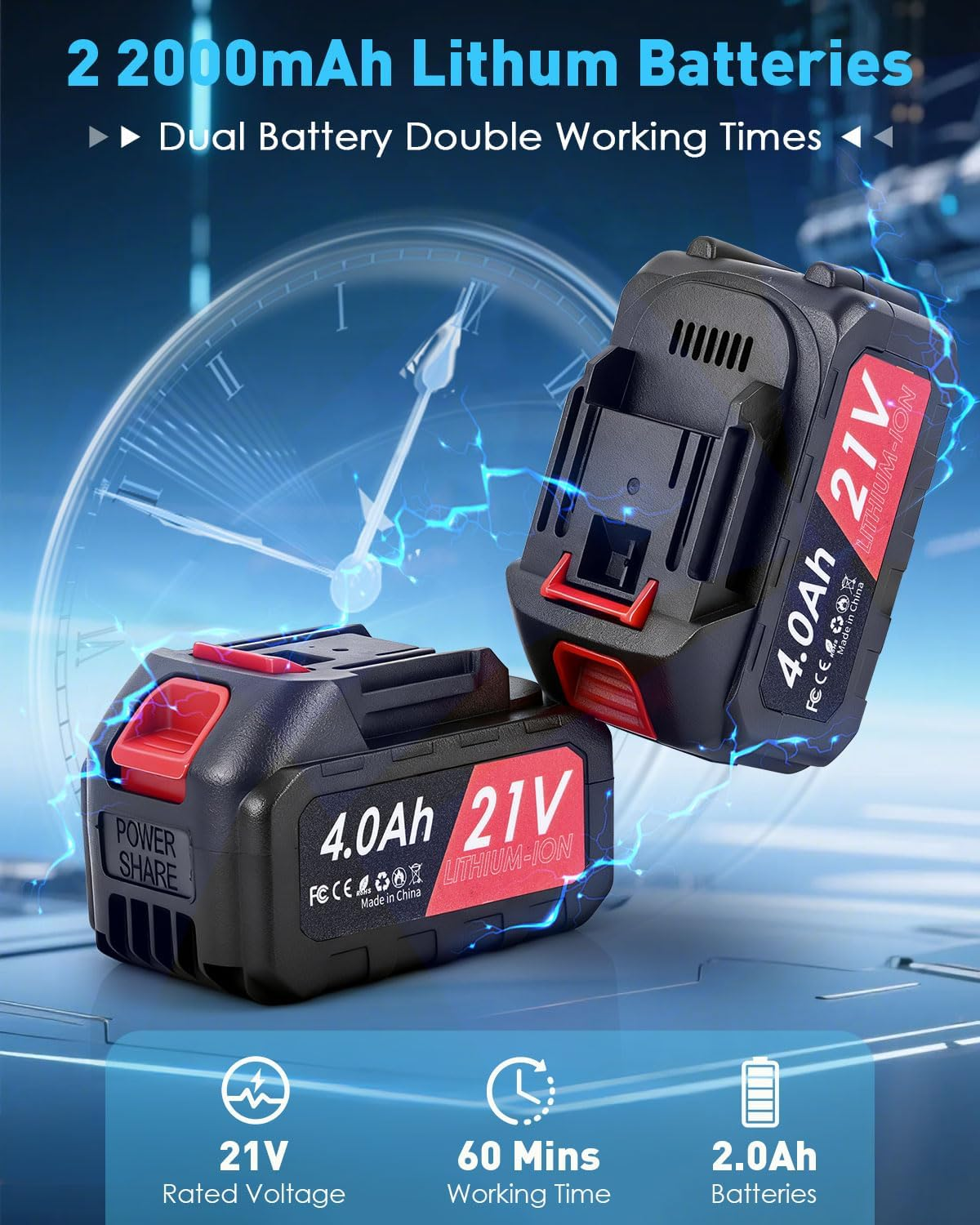 Leaf Blower, 6 Speed Adjustable Mode Detachable Leaf Blower Cordless with 2 2000Mah Batteries and Charger for Lawn Care Blowing Leaves Dust Snow, Blue image number 5