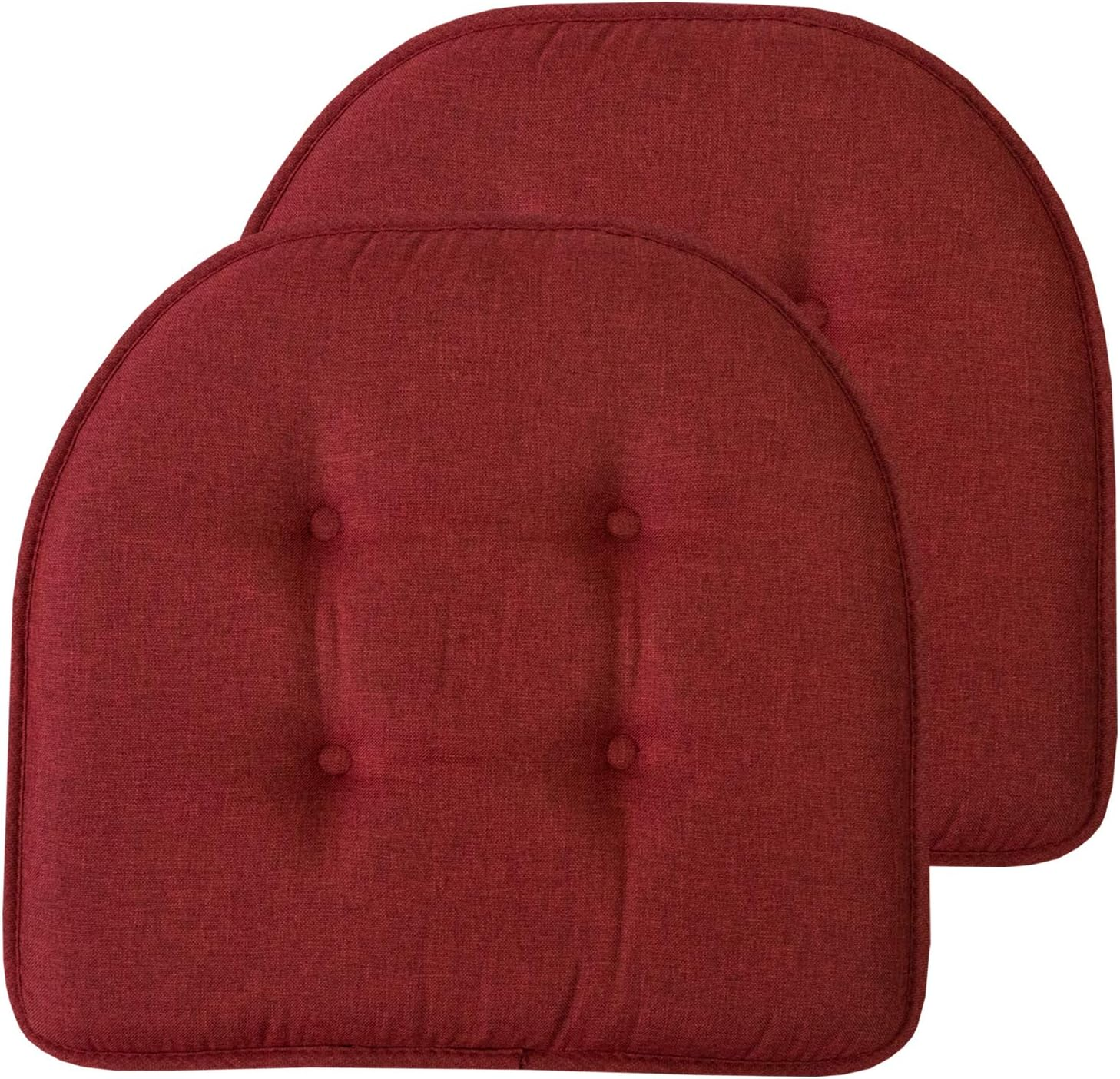 Sweet Home Collection Chair Cushion Memory Foam Pads Tufted Slip Non Skid Rubber Back U-Shaped 17" X 16" Seat Cover, 2 Count (Pack of 1), Wine Burgundy image number 7