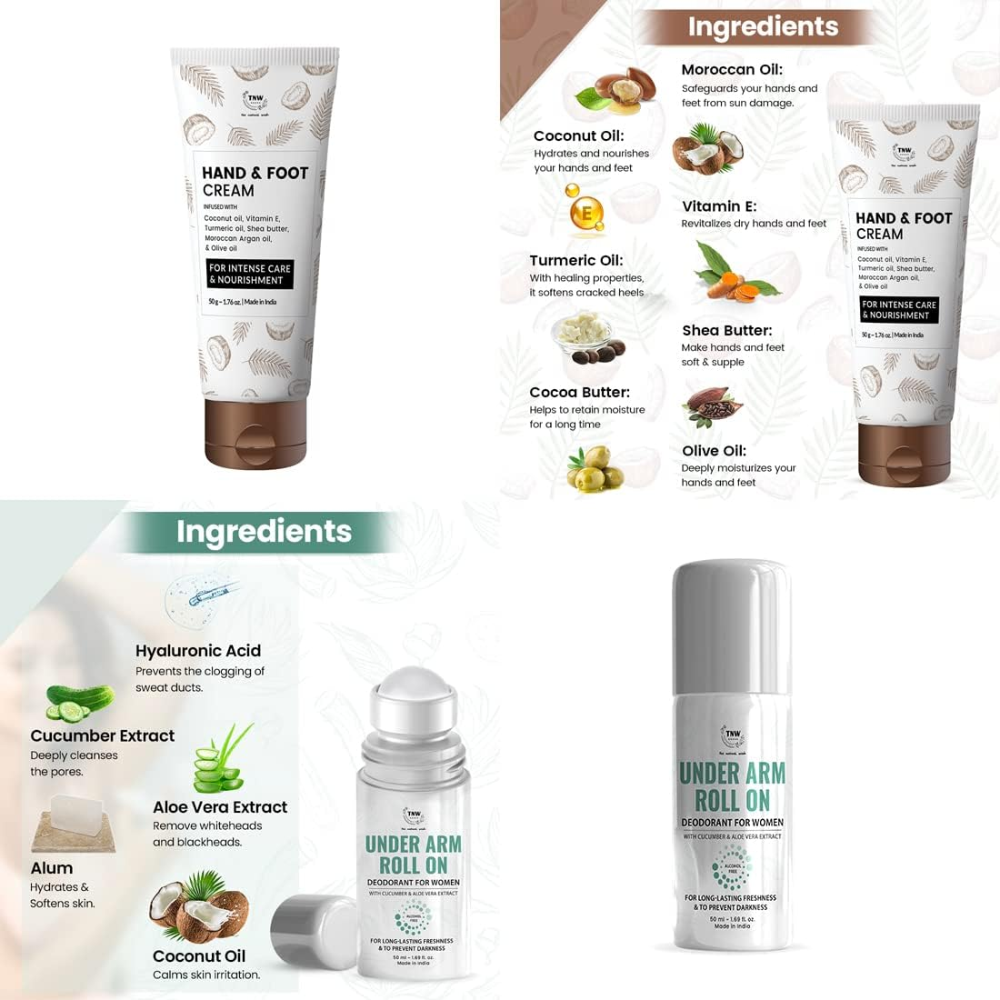 Tnw-The Natural Wash under Arm Roll on and Hand & Foot Cream | for Controlling Odor and Moisturizing Dry Hand & Feet | Chemical-Free Personal Care Range