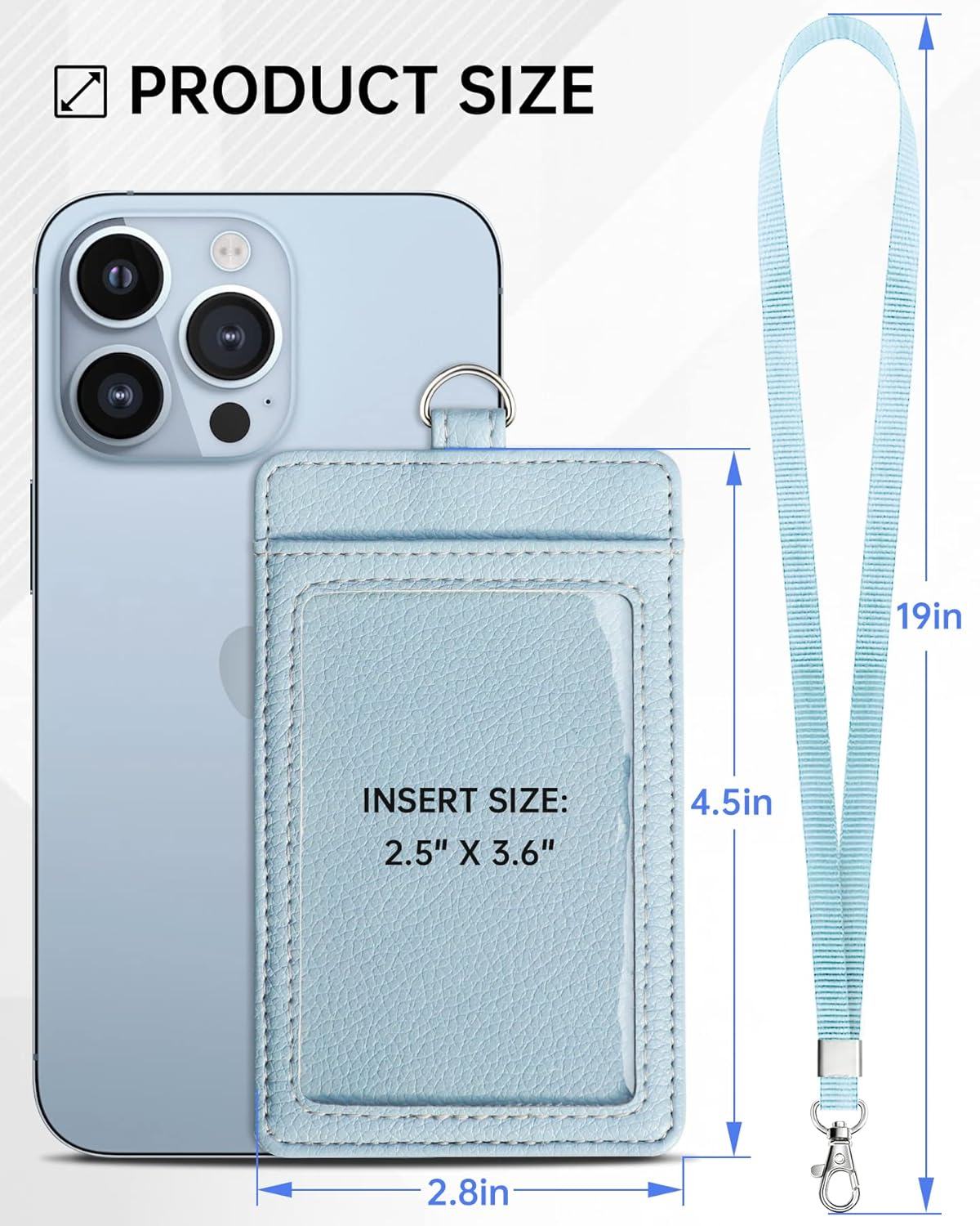 Teskyer Badge Holder with Lanyard, Leather ID Name Badge Card Holder with Lanyard for ID Badges,For Office School Work, Vertical, Lichi Cyan image number 3