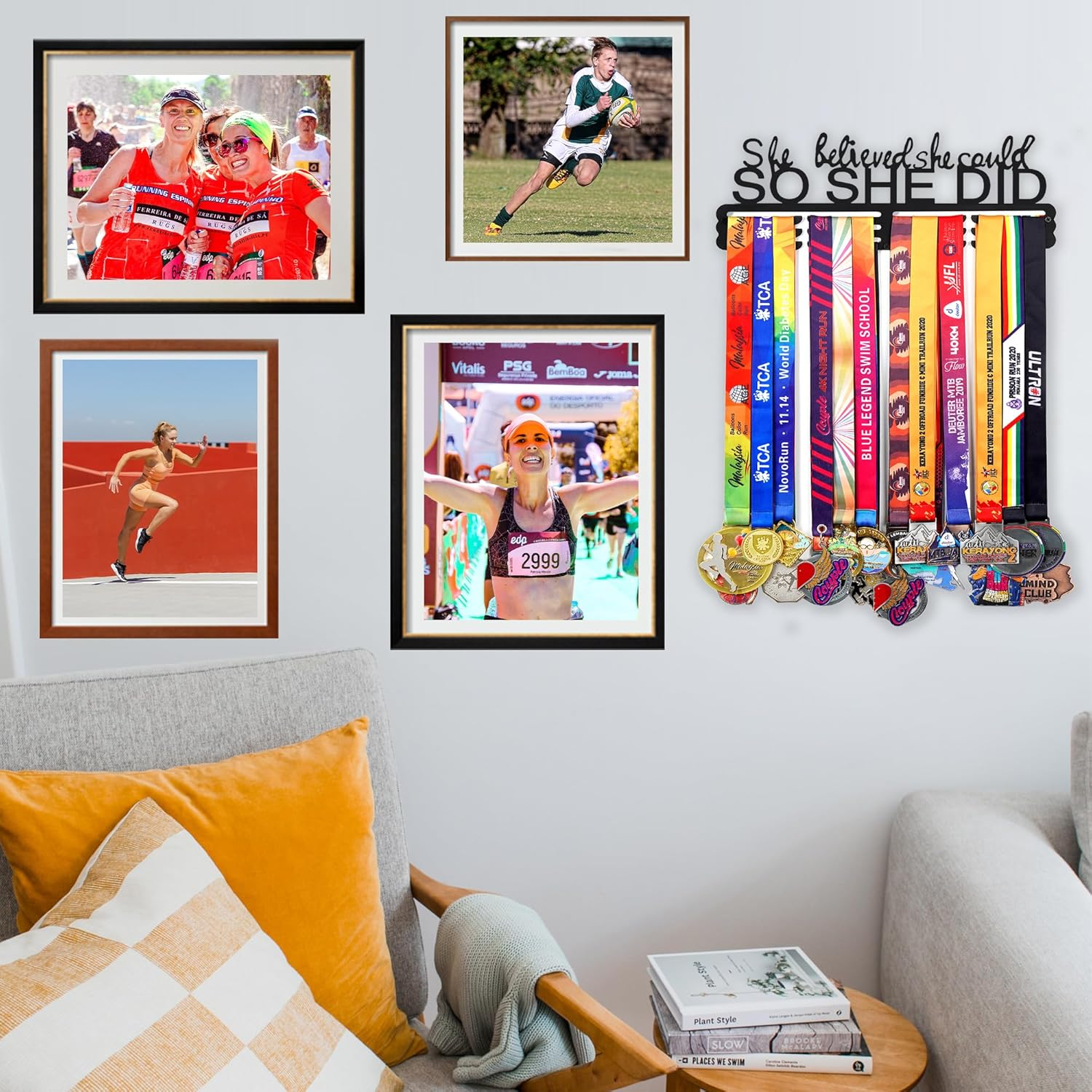 Goutoports Medal Hanger Display - Showcase and Protect Your Medals in Style Metal Resistant to Damage Breakage Bending - Equipped with Mounting Accessories Easy to Install (1-She Believed) - 05 Minimalist image number 4