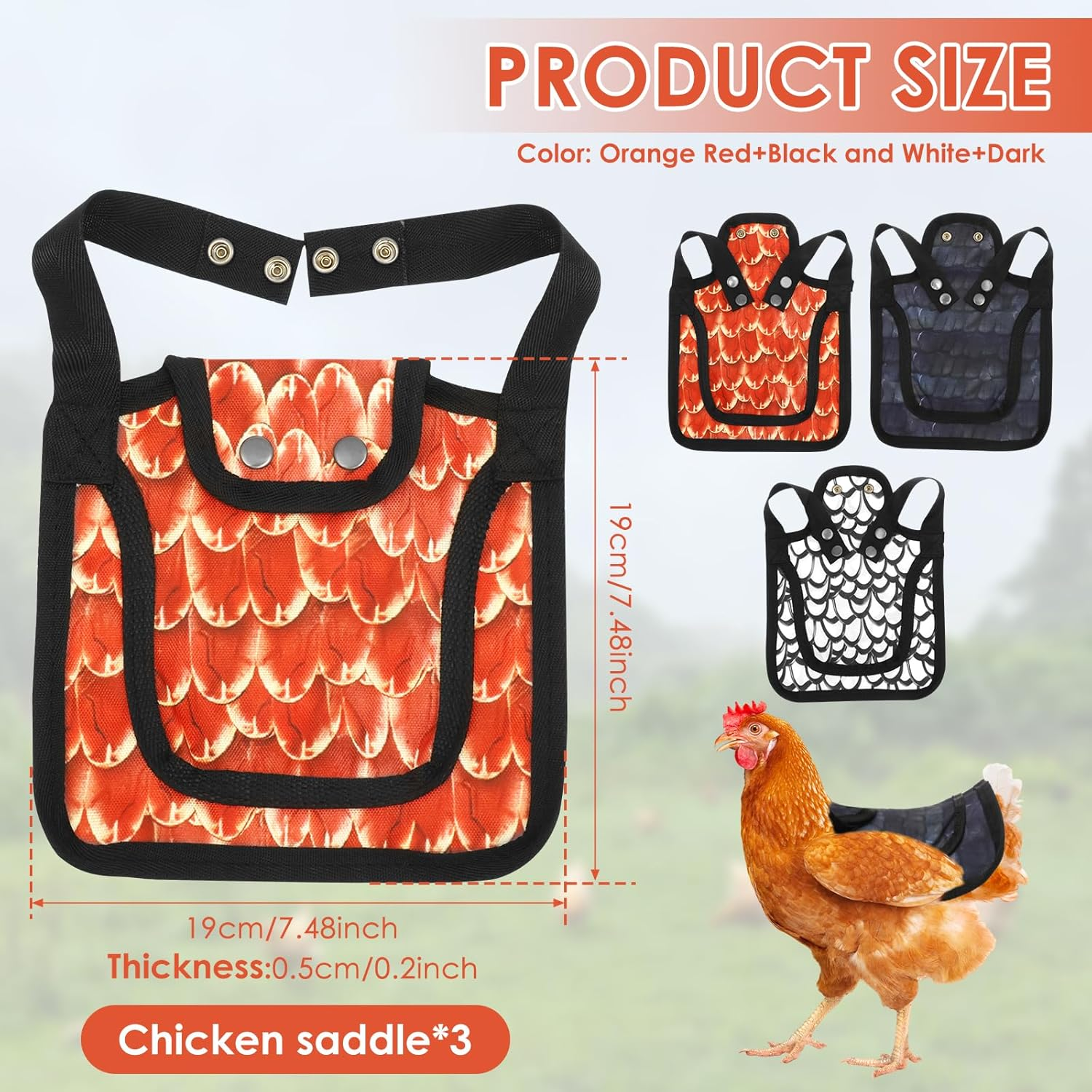 3 Pcs Chicken Saddle, Waterproof Oxford Cloth Chicken Back Protector with Adjustable Strap, Hen Apron for Poultry Back and Side 19X19X0.5 Cm image number 6