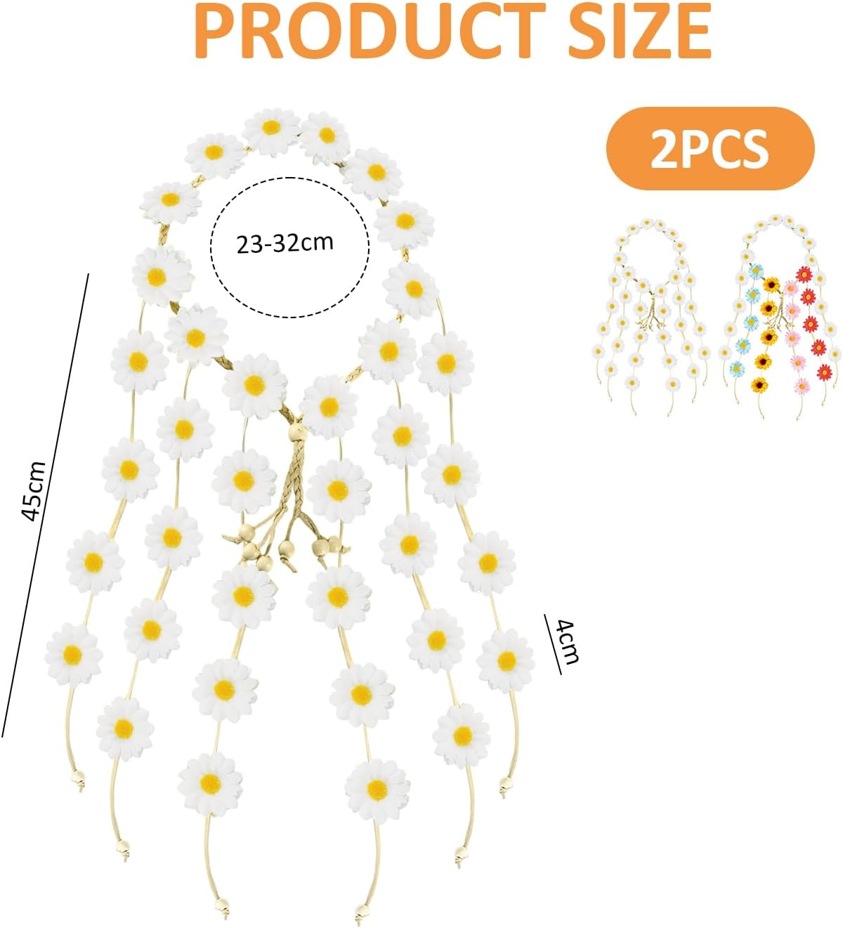 Pack of 2 Daisy Headband, Boho Headband, Daisy Headband, Adjustable Flower Headband, Scrunchie Headband, Sunflower Headband image number 2