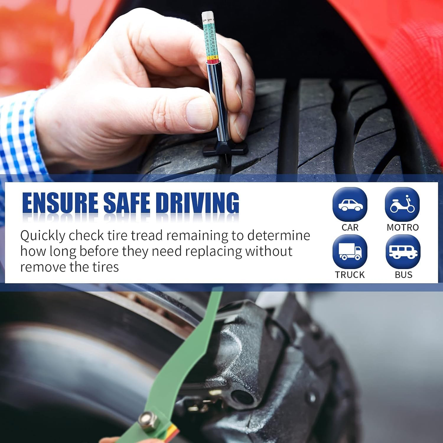 FANGXIN 3 Pieces Tire Tread Depth Gauge Tool Digital Tire Tread Depth Gauge Brake Lining Thickness Gauge Coded Tire Tread Depth Gauge Automotive Brake Pad Measure Ruler for Motorcycle, Car and Truck