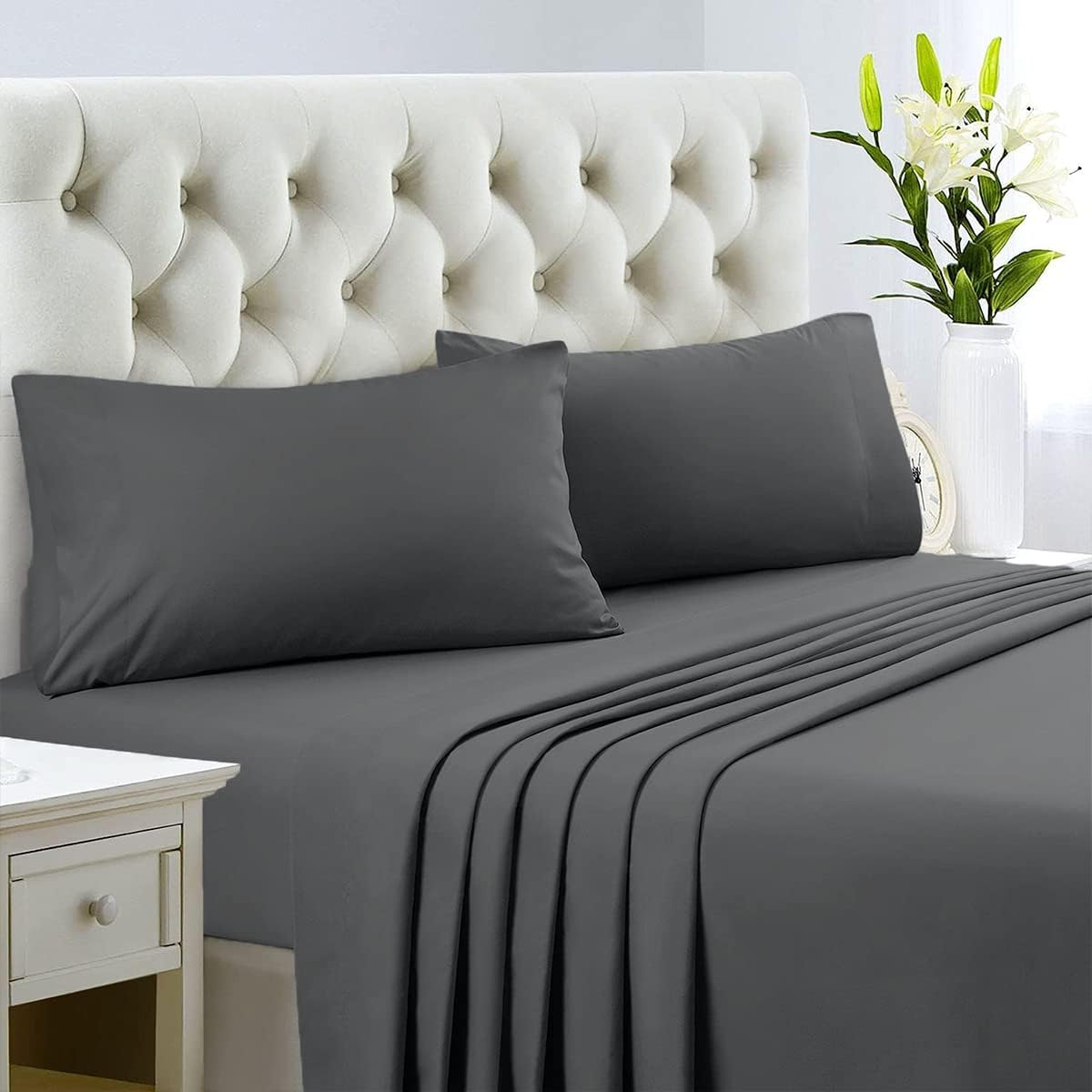 Queen Size Sheet Set, 4Pcs Extra Soft Breathable Cooling Bed Sheet Set with Deep Pockets & Wrinkle Free, Ultra Soft Hotel Luxury Bedding Sheets & Pillowcases(White)