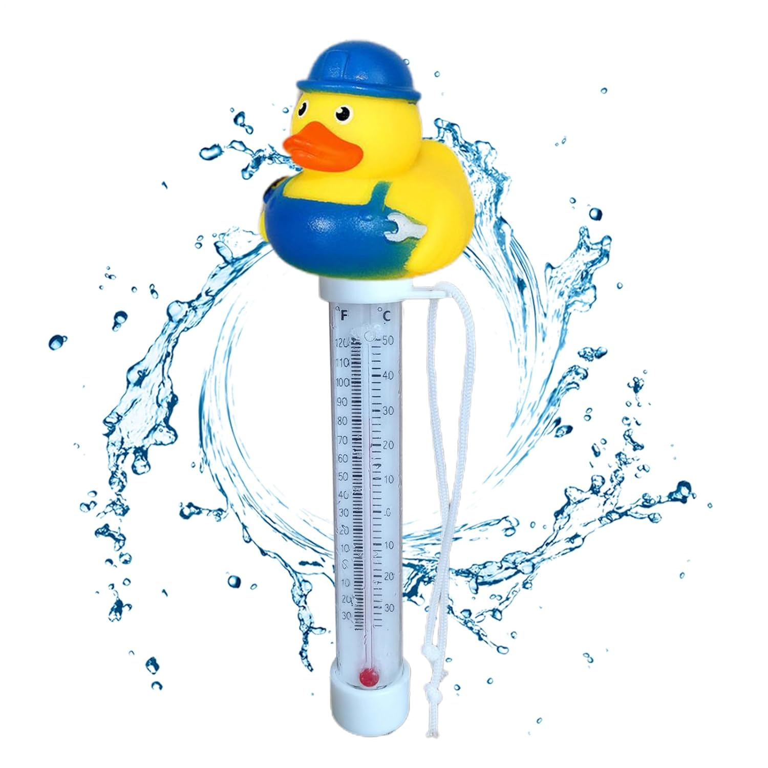 Floating Pool Thermometer, Cute Duck Design Hot Tub Thermometer, Large Size Accurate Readings for Water Temperature with String for Aquariums, Swimming Pools & Spas