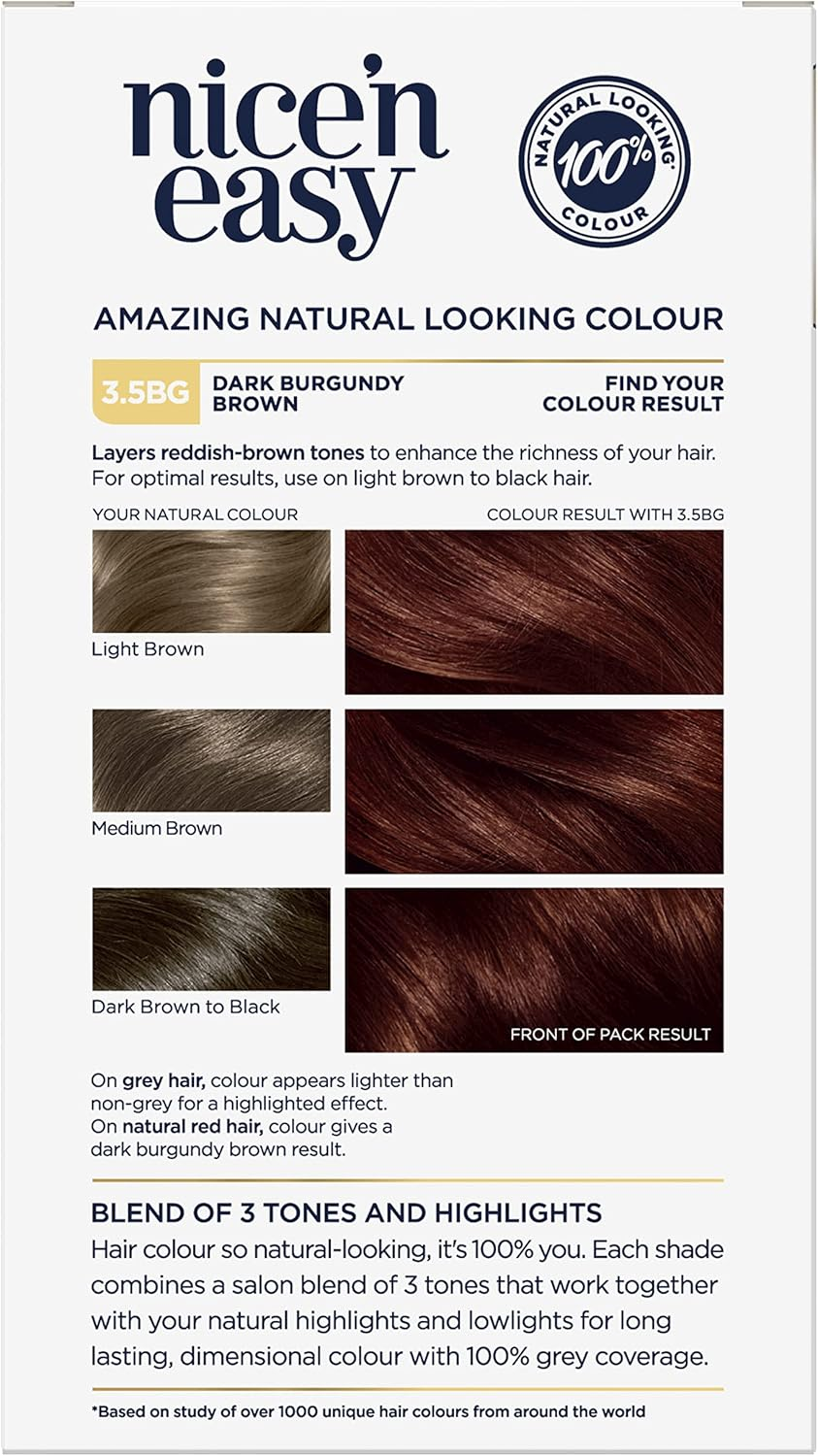 Clairol Nice 'N Easy Permanent Colour 3.5BG Natural Dark Burgundy (Pack of 3) image number 3